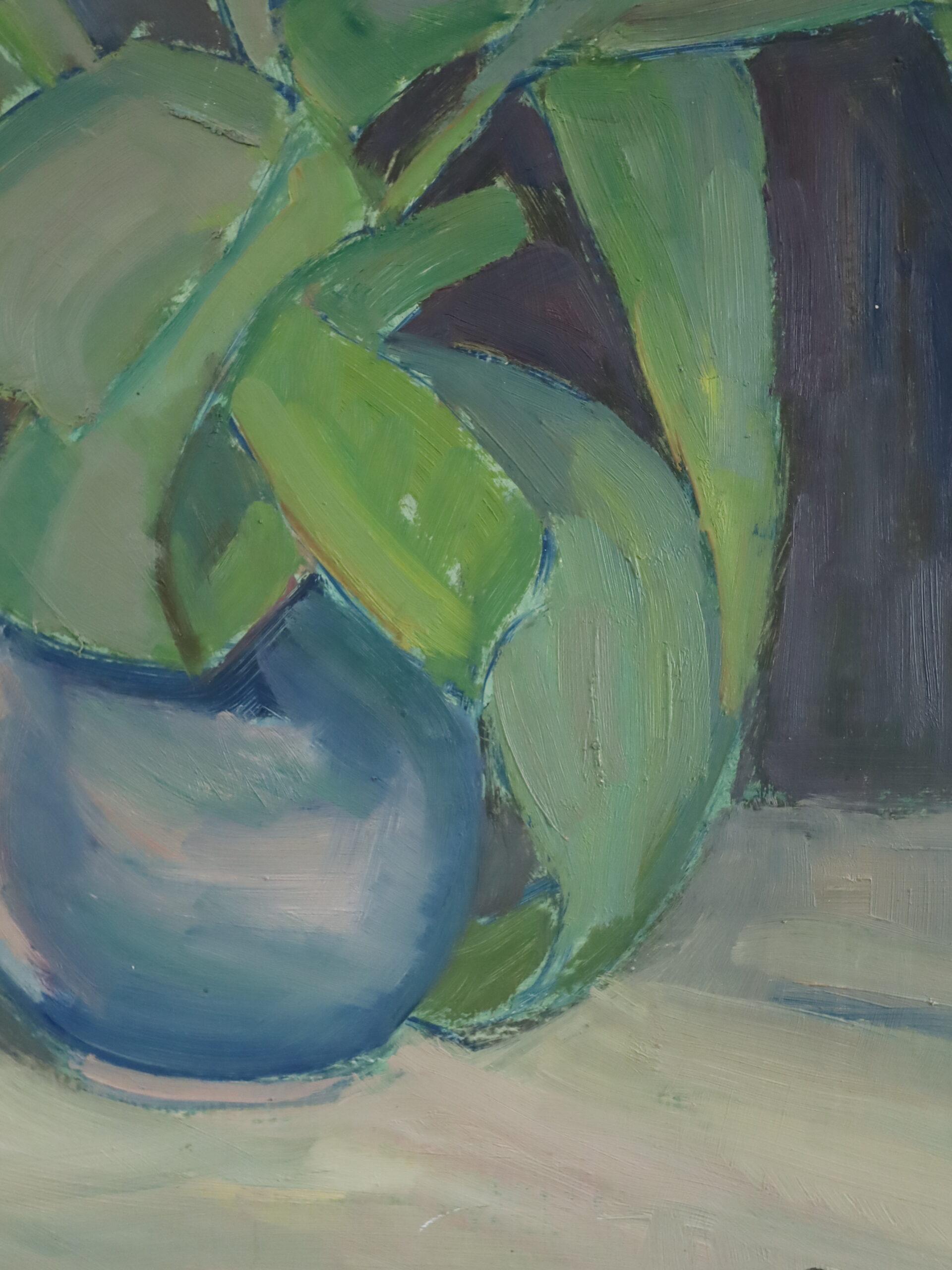 1947 Nature morte suédoise moderne du milieu du siècle - Tulipes dans un vase bleu en vente 8