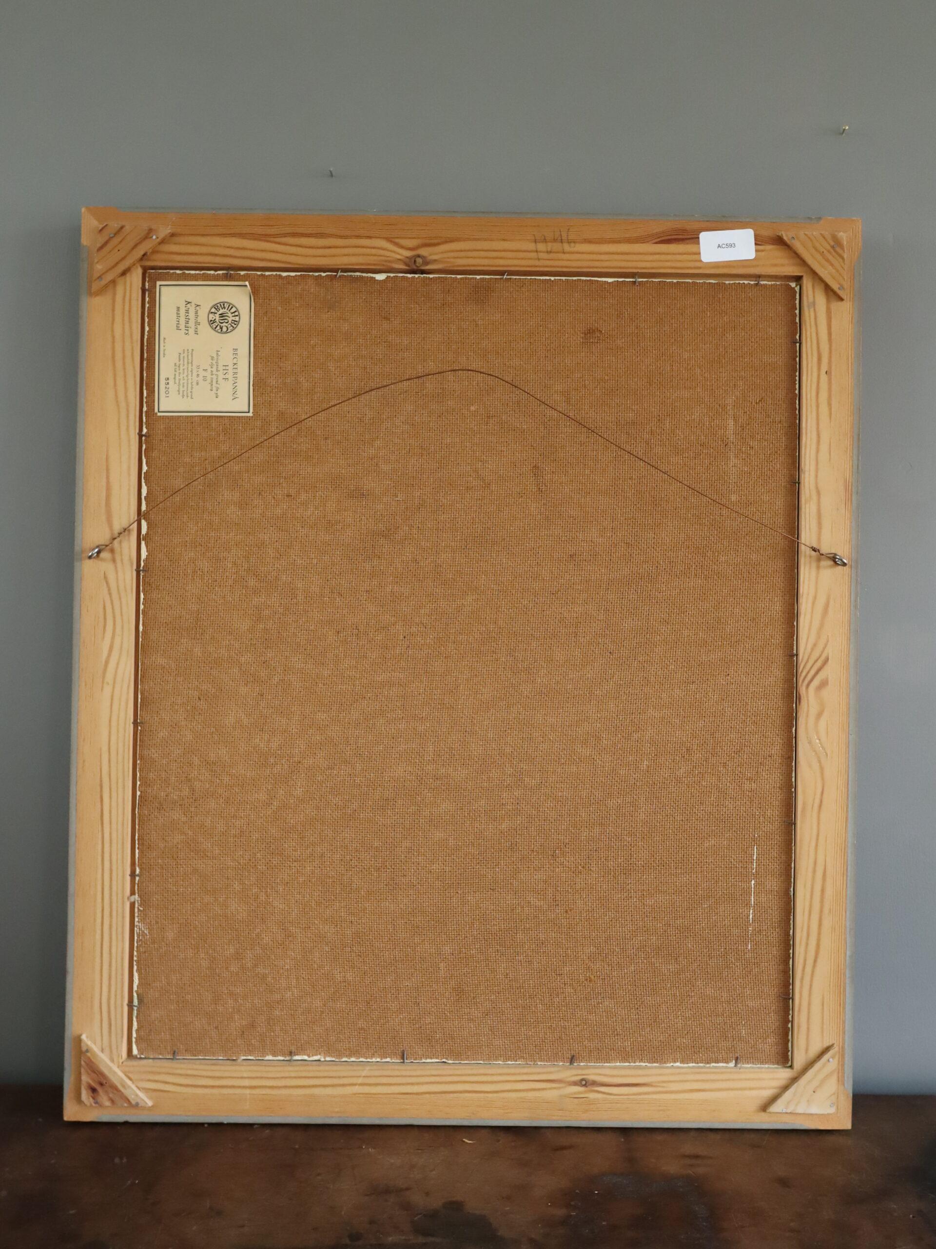 1947 Nature morte suédoise moderne du milieu du siècle - Tulipes dans un vase bleu en vente 9