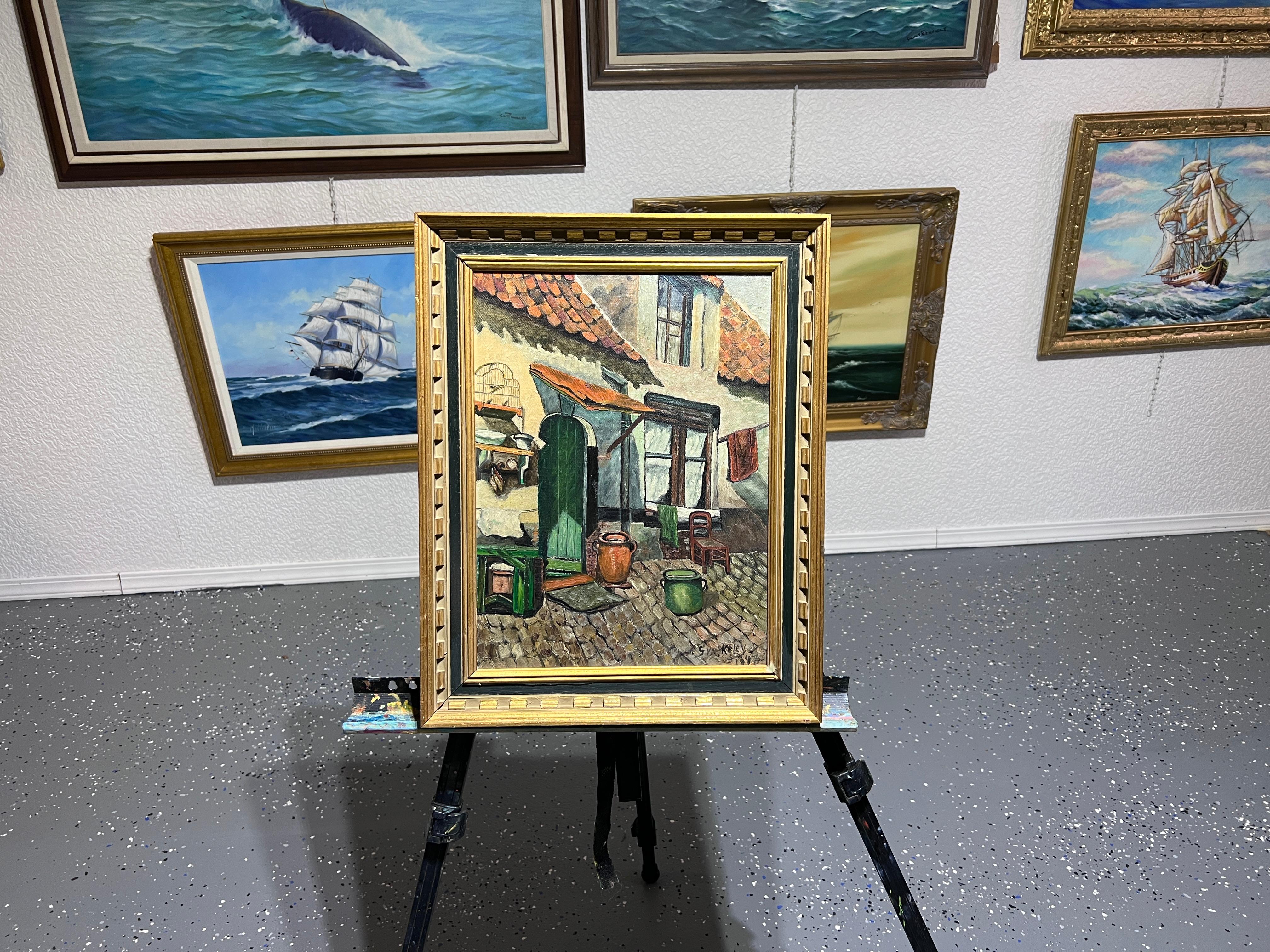 G. Van Der Kelen 1947 dipinto a olio su tela, paesaggio urbano europeo, incorniciato - Painting di Unknown