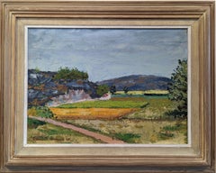 1947 Vintage Mid-Century Modern Swedish Landscape Framed Oil Painting - Patch