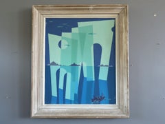 1948 Mid-Century Modern Abstract Landscape Oil Painting - Arches of the Sea