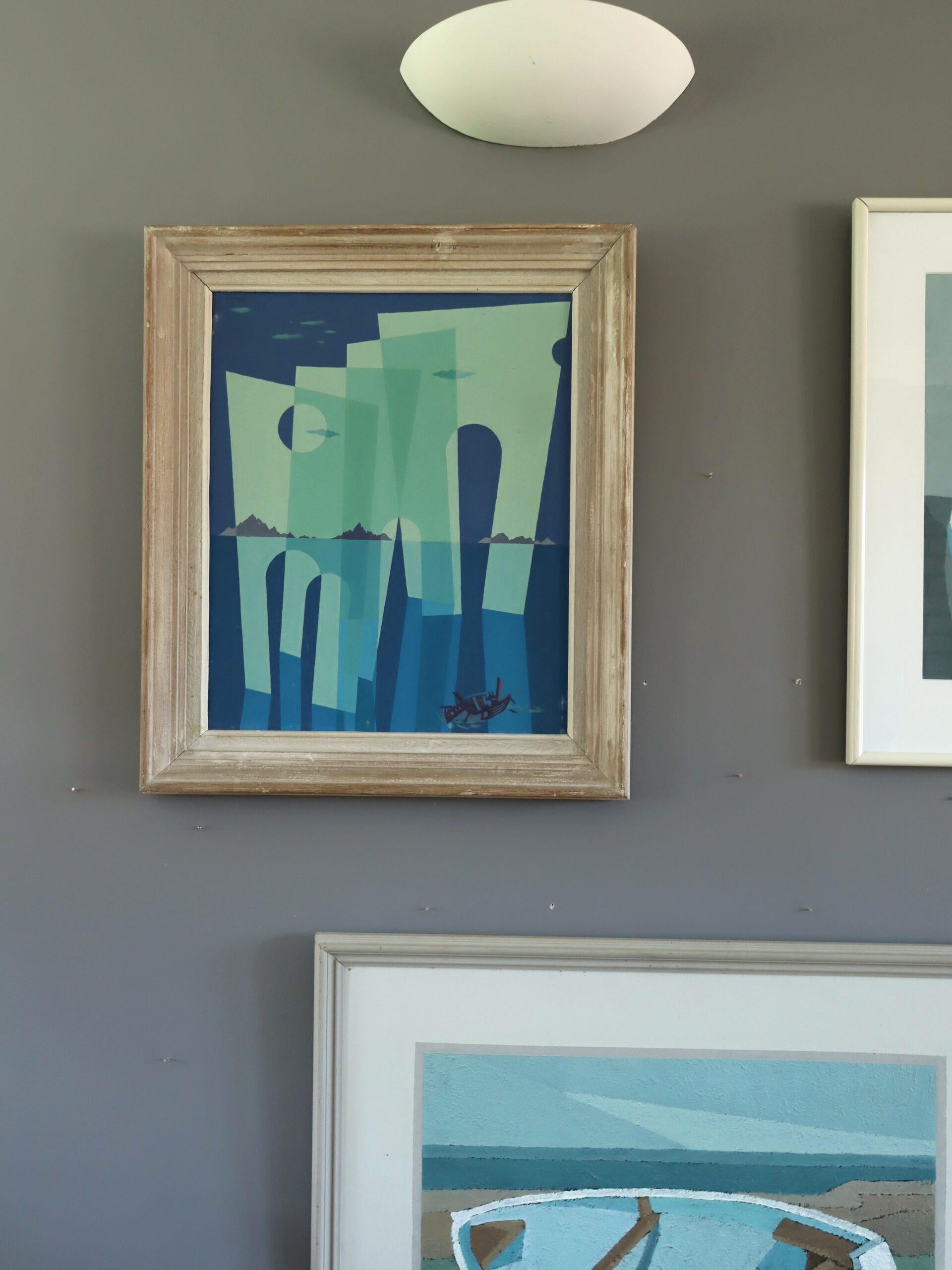 Abstraktes Landschaftsgemälde, Ölgemälde, Mid-Century Modern, 1948, Arches of the Sea (Grau), Landscape Painting, von Unknown