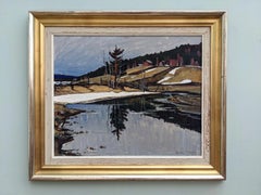 1948 Mid-Century Modern Swedish "Still" Vintage Landscape Oil Painting, Framed