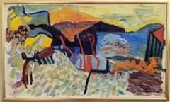 1948 Vintage Modernist Swedish Abstract Framed Oil Painting - Landscape in Color