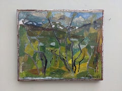 1949 Mid-Century Modern Swedish Oil Painting "Birch" Semi-Abstract Landscape
