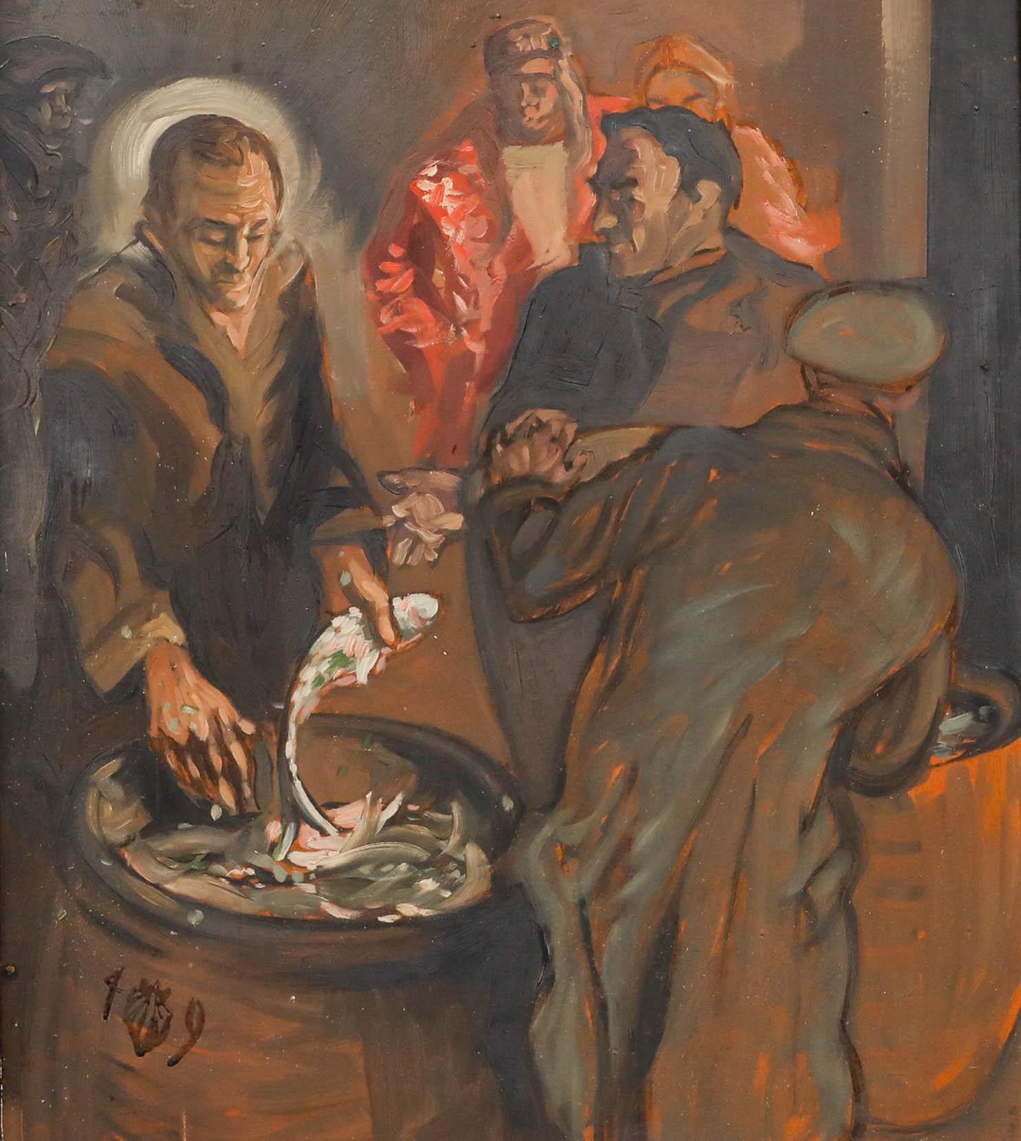 1949 Öl - Jesus speist die Massen – Painting von Unknown