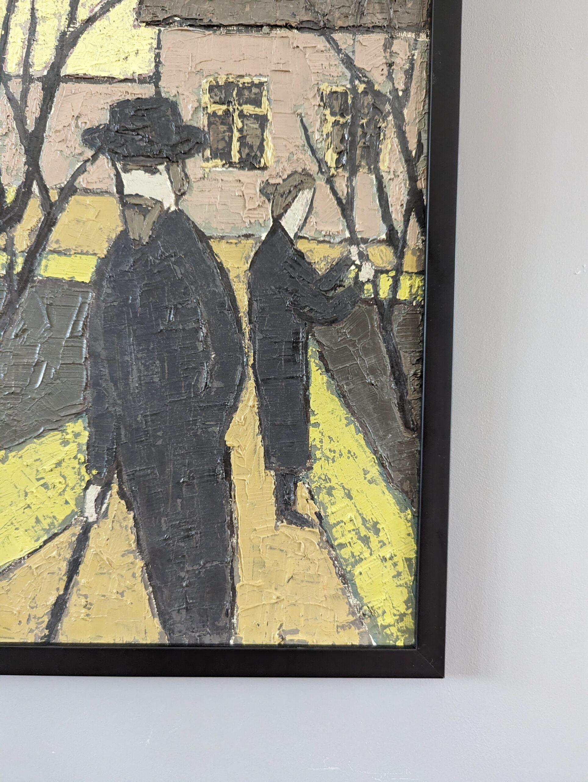 1949 Vintage Mid-Century Modern Figurative Oil Painting - Tending the Garden (curare il giardino) 8