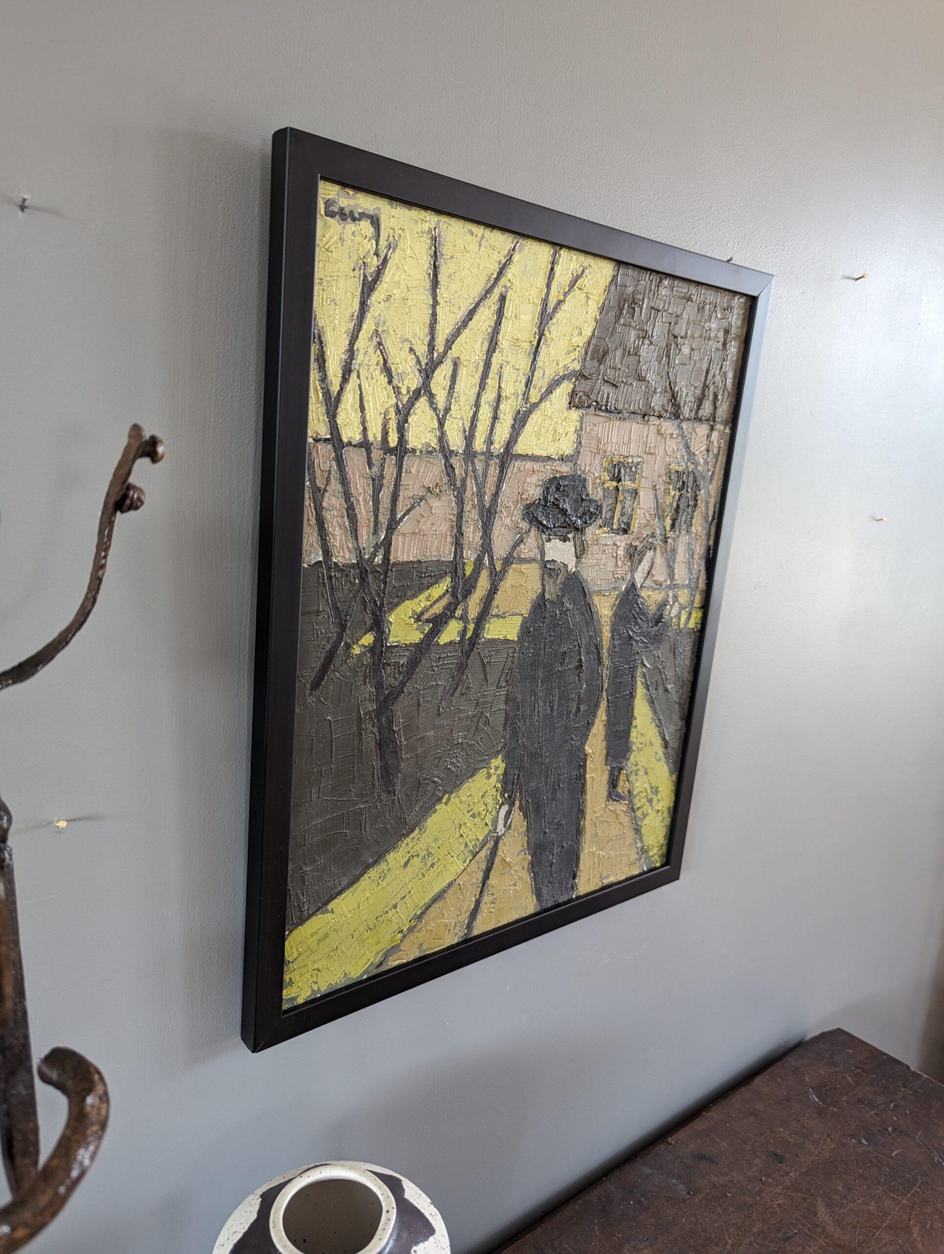 1949 Vintage Mid-Century Modern Figurative Oil Painting - Tending the Garden (curare il giardino) 3