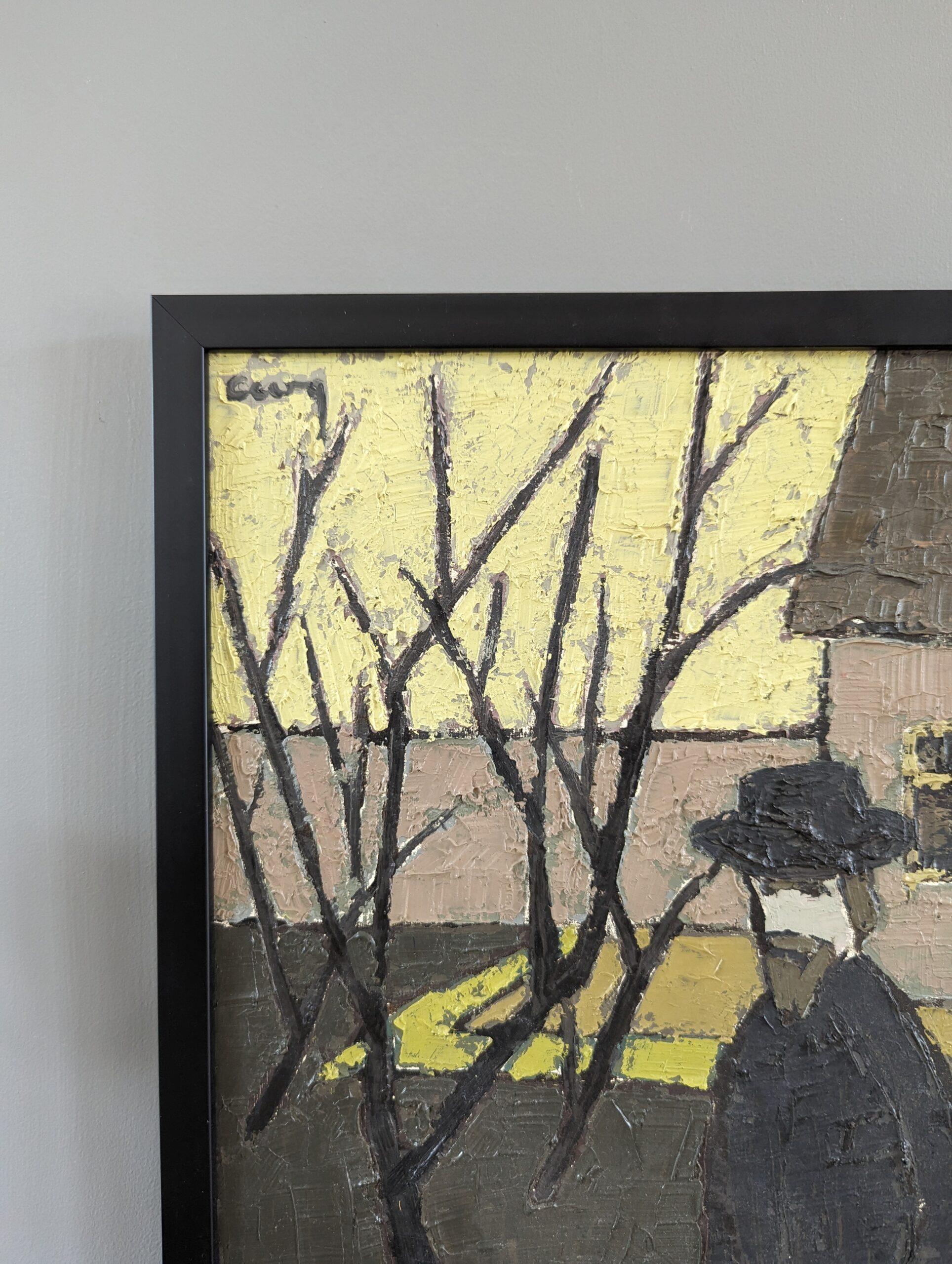 1949 Vintage Mid-Century Modern Figurative Oil Painting - Tending the Garden (curare il giardino) 5