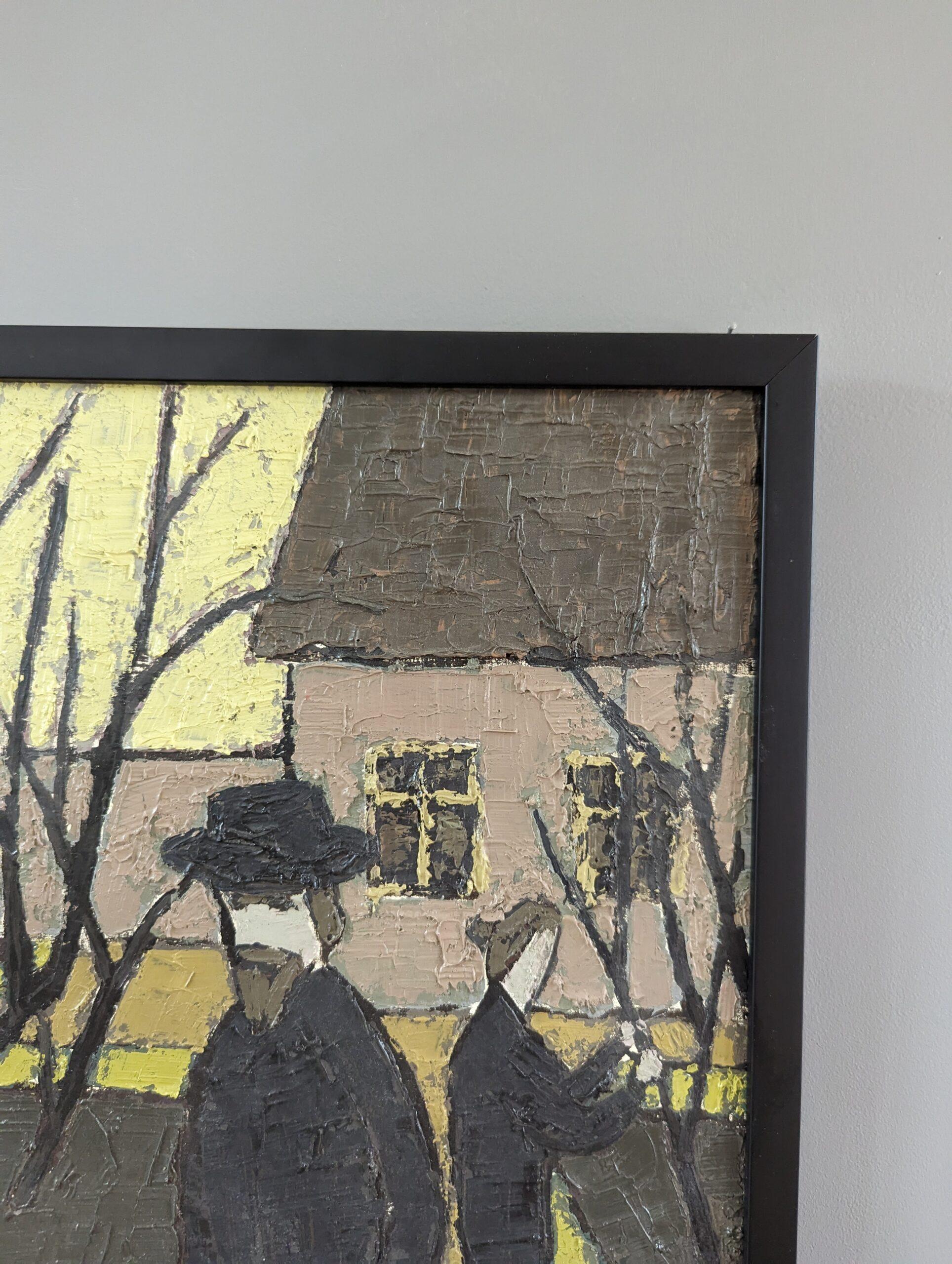1949 Vintage Mid-Century Modern Figurative Oil Painting - Tending the Garden (curare il giardino) 6