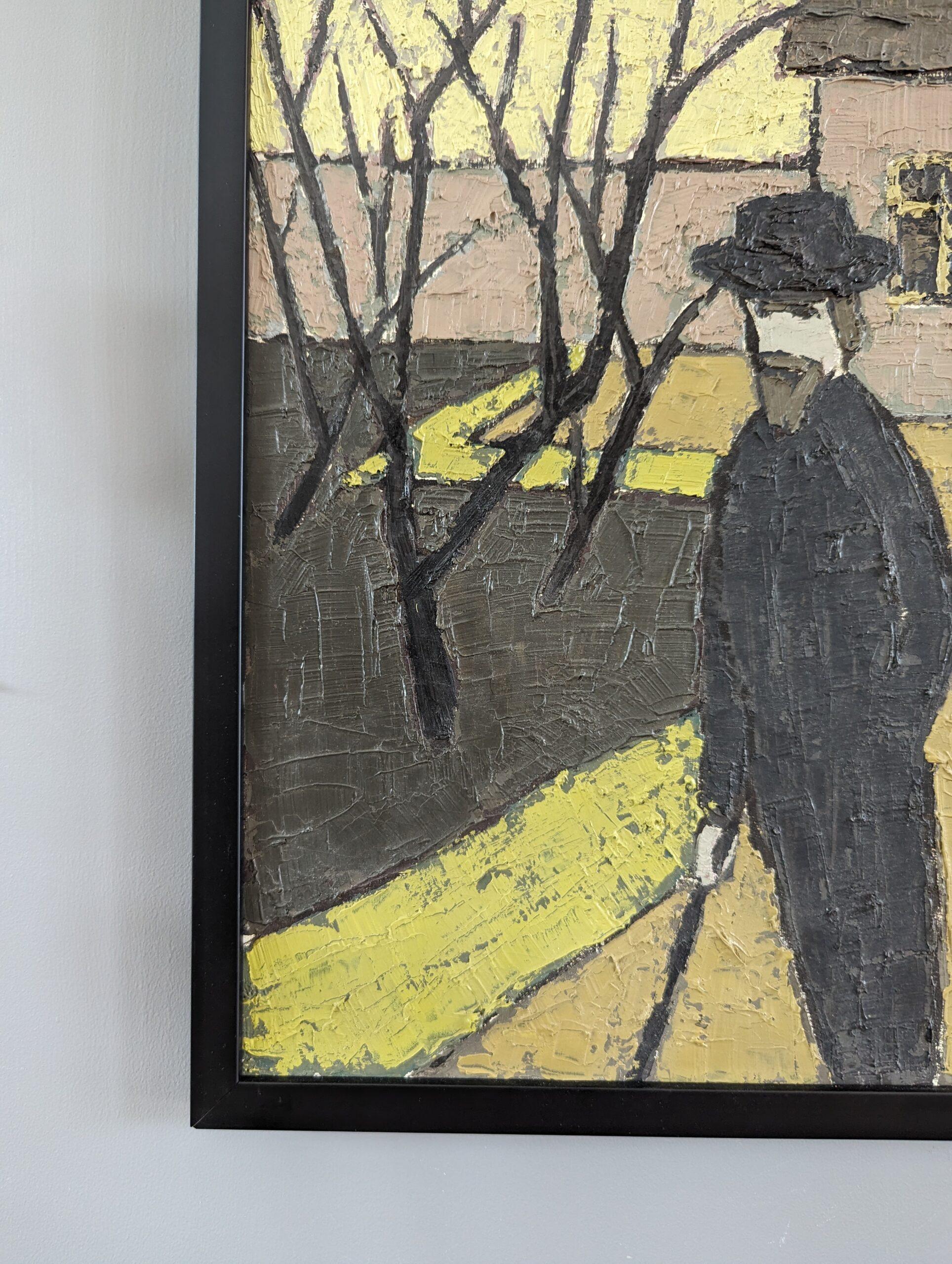 1949 Vintage Mid-Century Modern Figurative Oil Painting - Tending the Garden (curare il giardino) 7