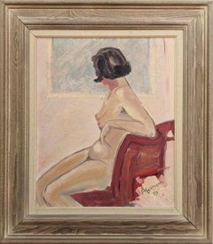 1949 Vintage Mid-Century Swedish Modern Nude Portrait Oil Painting - Gaze Away
