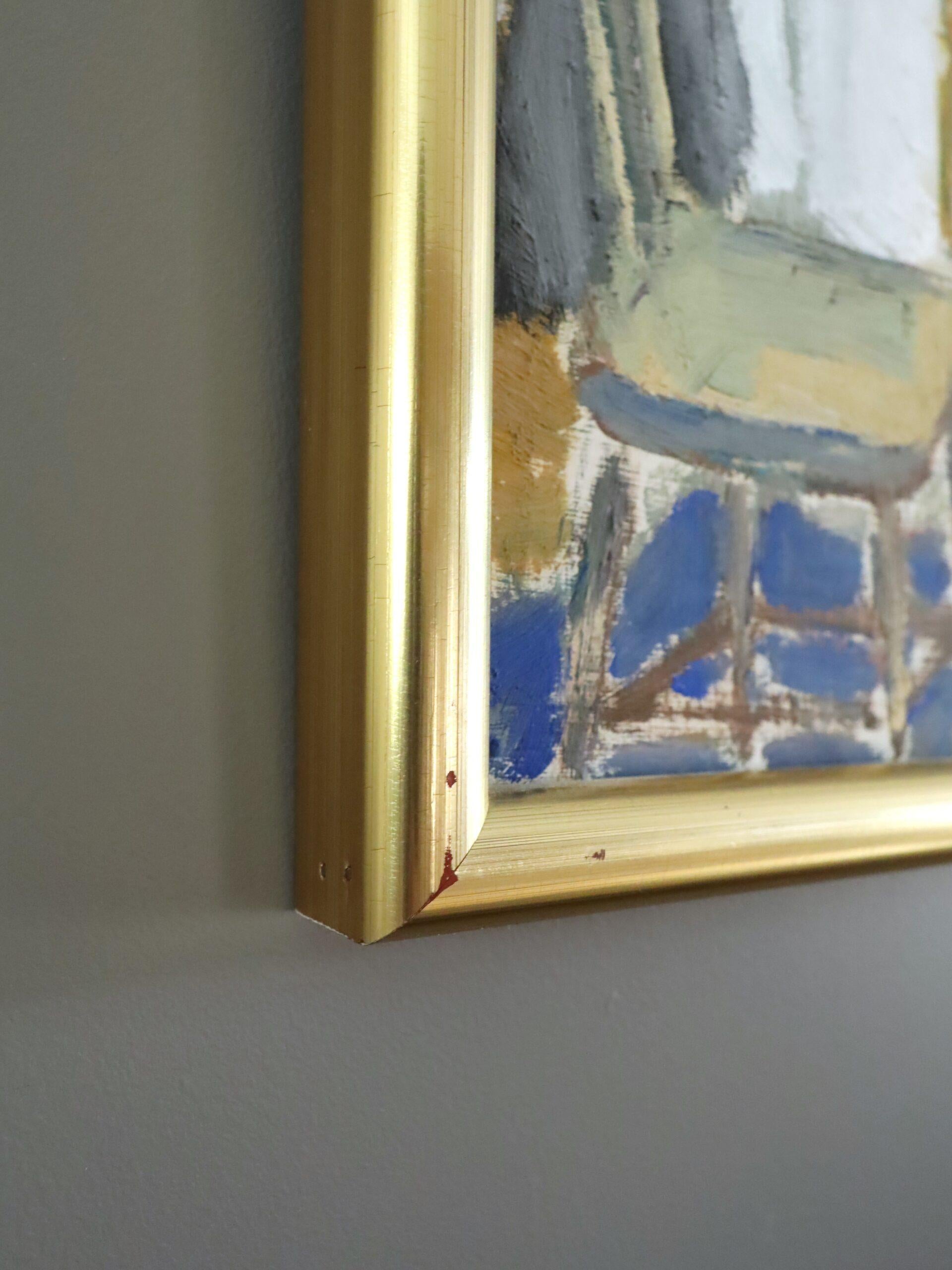 1950 Mid Century Modern Swedish Interior Scene Oil Painting - Sunlit Room in vendita 3
