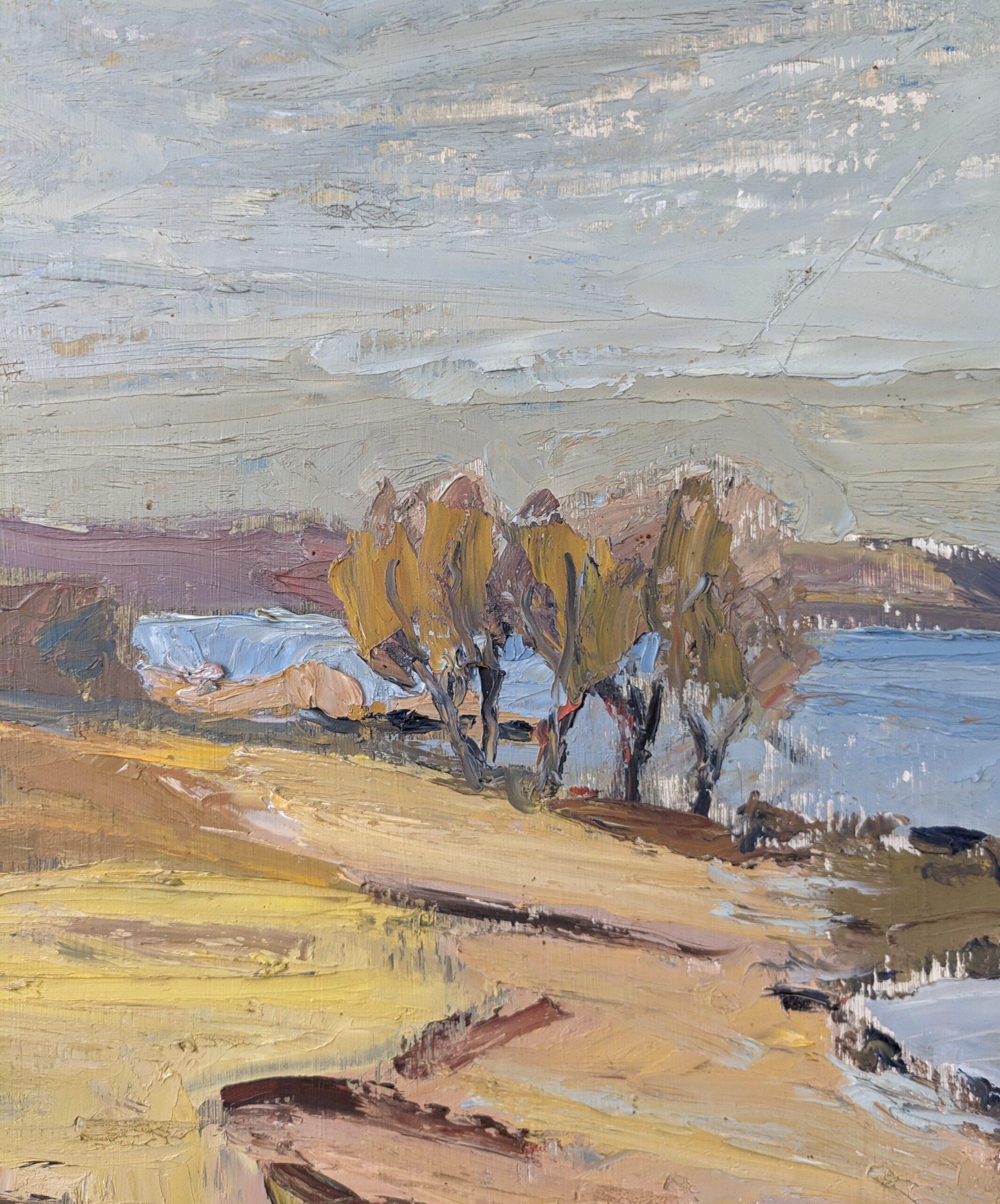 Schwedische Landschaft, Ölgemälde, Mid-Century Modern, 1950, Golden Meadows, gerahmt im Angebot 6