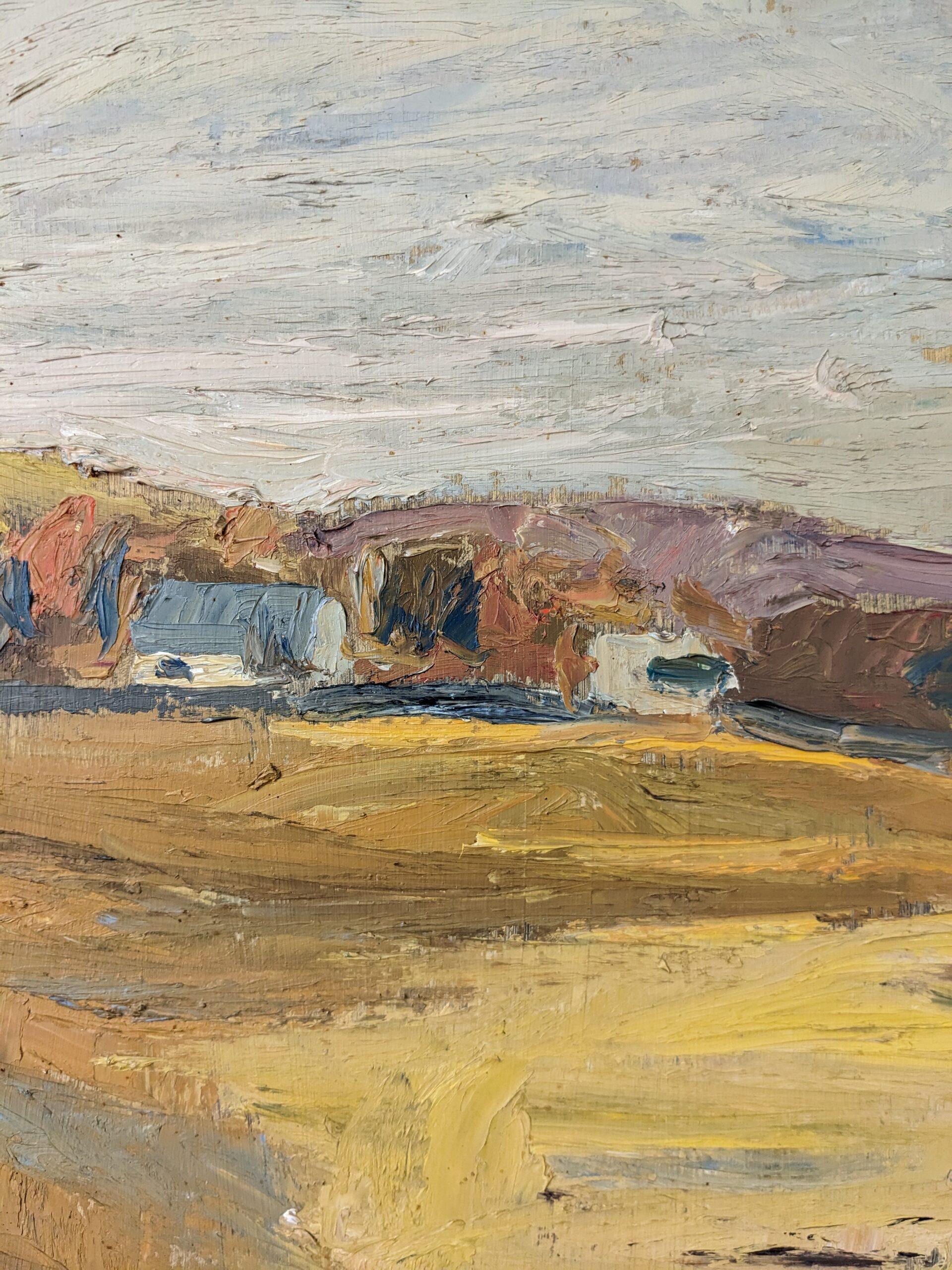 1950 Mid-Century Modern Swedish Landscape Oil Painting - Golden Meadows, Framed For Sale 9