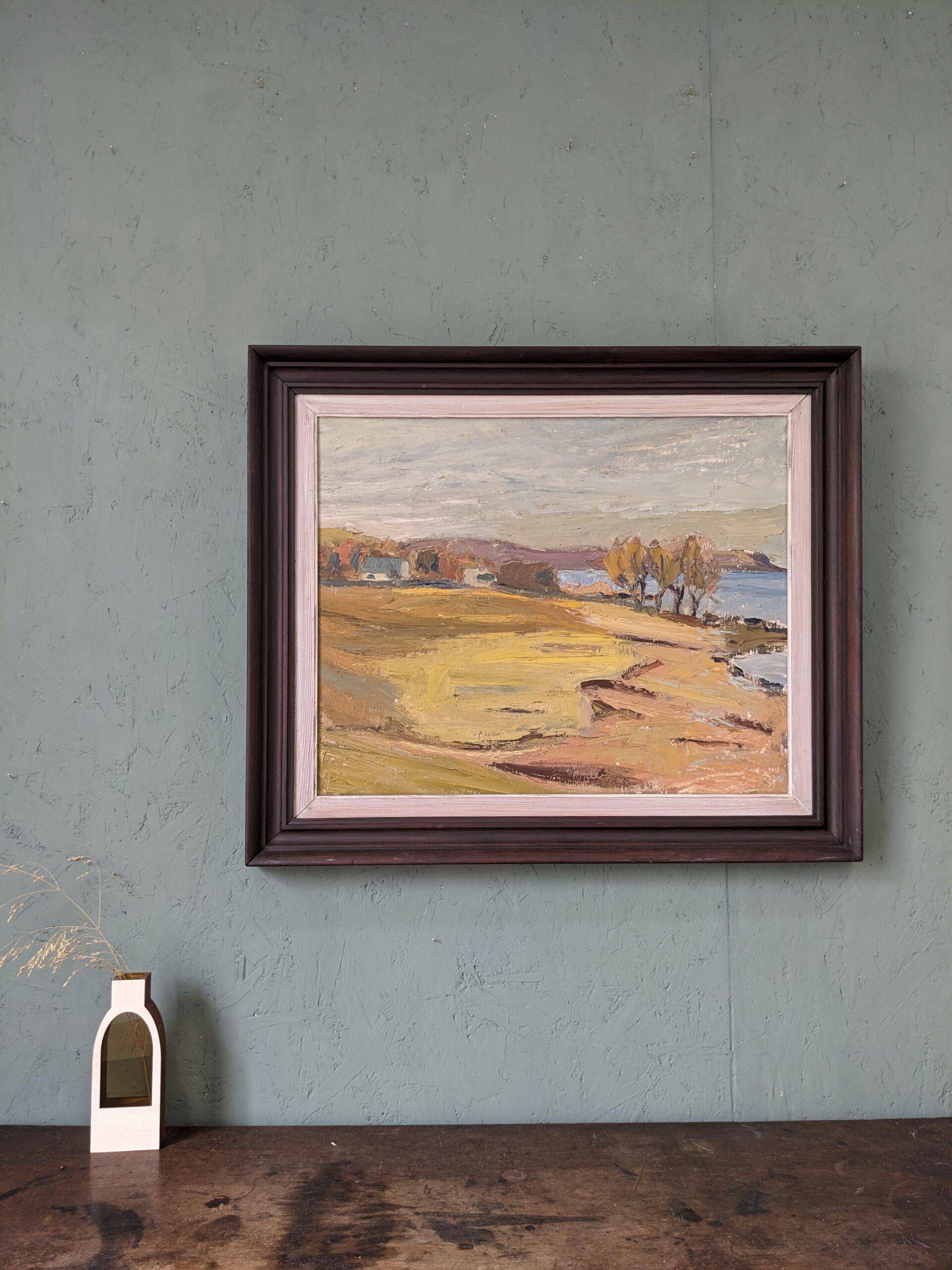 1950 Mid-Century Modern Swedish Landscape Oil Painting - Golden Meadows, Framed For Sale 10