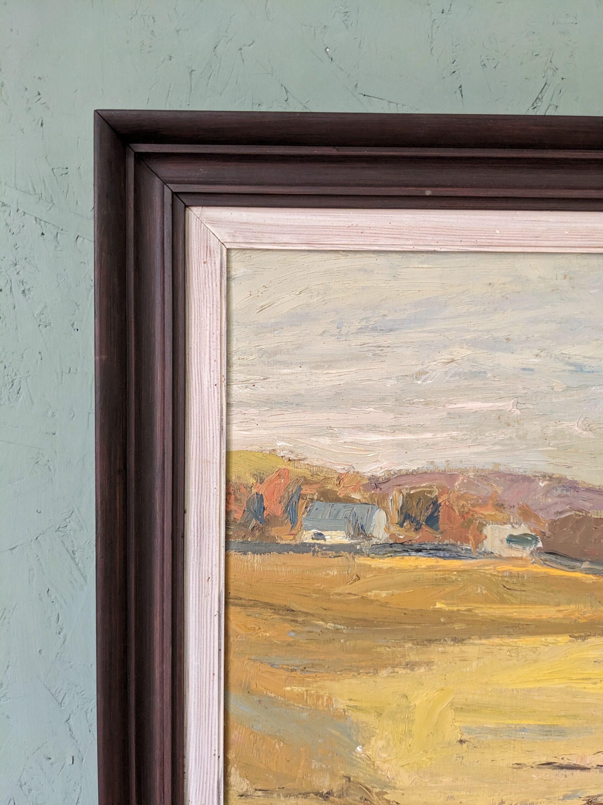 1950 Mid-Century Modern Swedish Landscape Oil Painting - Golden Meadows, Framed For Sale 2