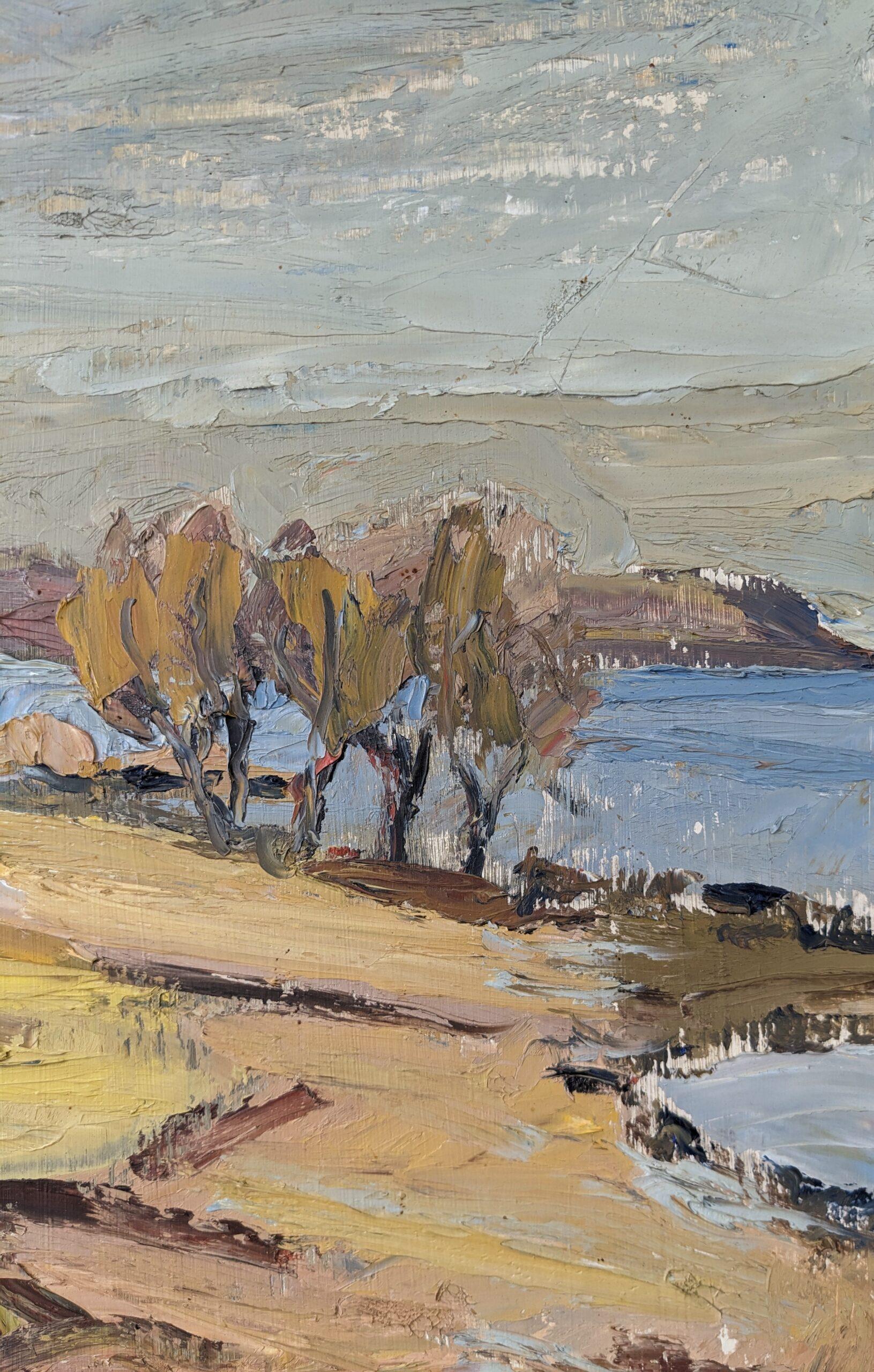 Schwedische Landschaft, Ölgemälde, Mid-Century Modern, 1950, Golden Meadows, gerahmt im Angebot 5