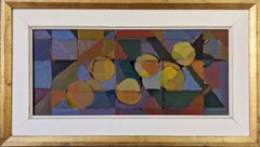 1950 Vintage Geometric Abstract Still Life Framed Oil Painting - Peaches 1950 Vintage Geometric Abstract Still Life Framed Oil Painting - Peaches