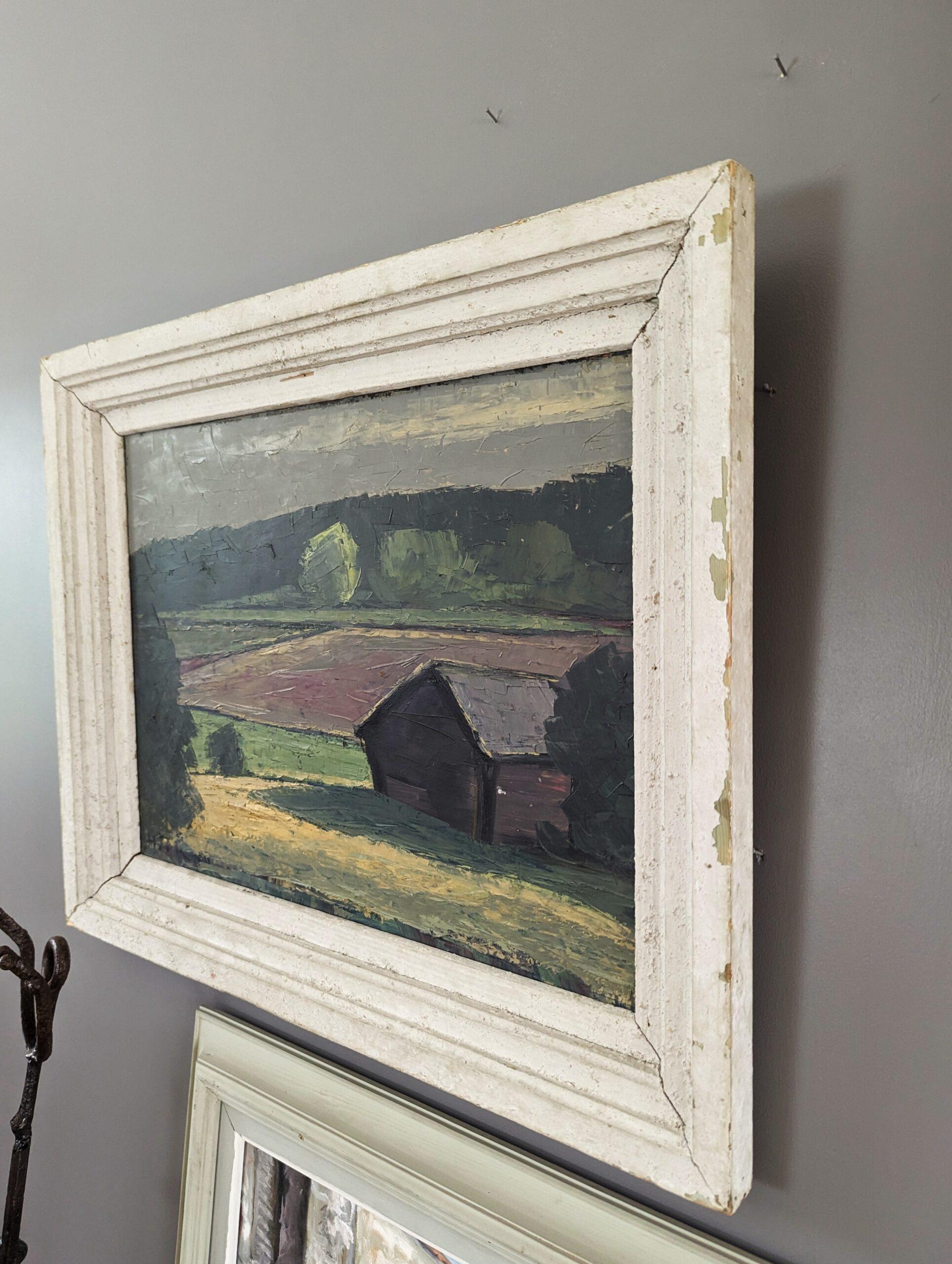 1950 Vintage Mid-Century Expressive Landscape Oil Painting - Landscape Light For Sale 2