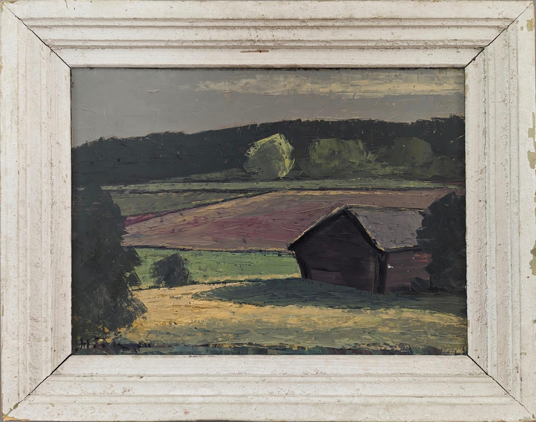Unknown Landscape Painting - 1950 Vintage Mid-Century Expressive Landscape Oil Painting - Landscape Light