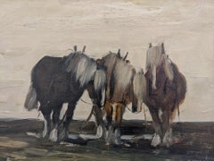Schwedisches Vintage-Ölgemälde aus der Mitte des Jahrhunderts, gerahmt, Trio von Pferden, 1950