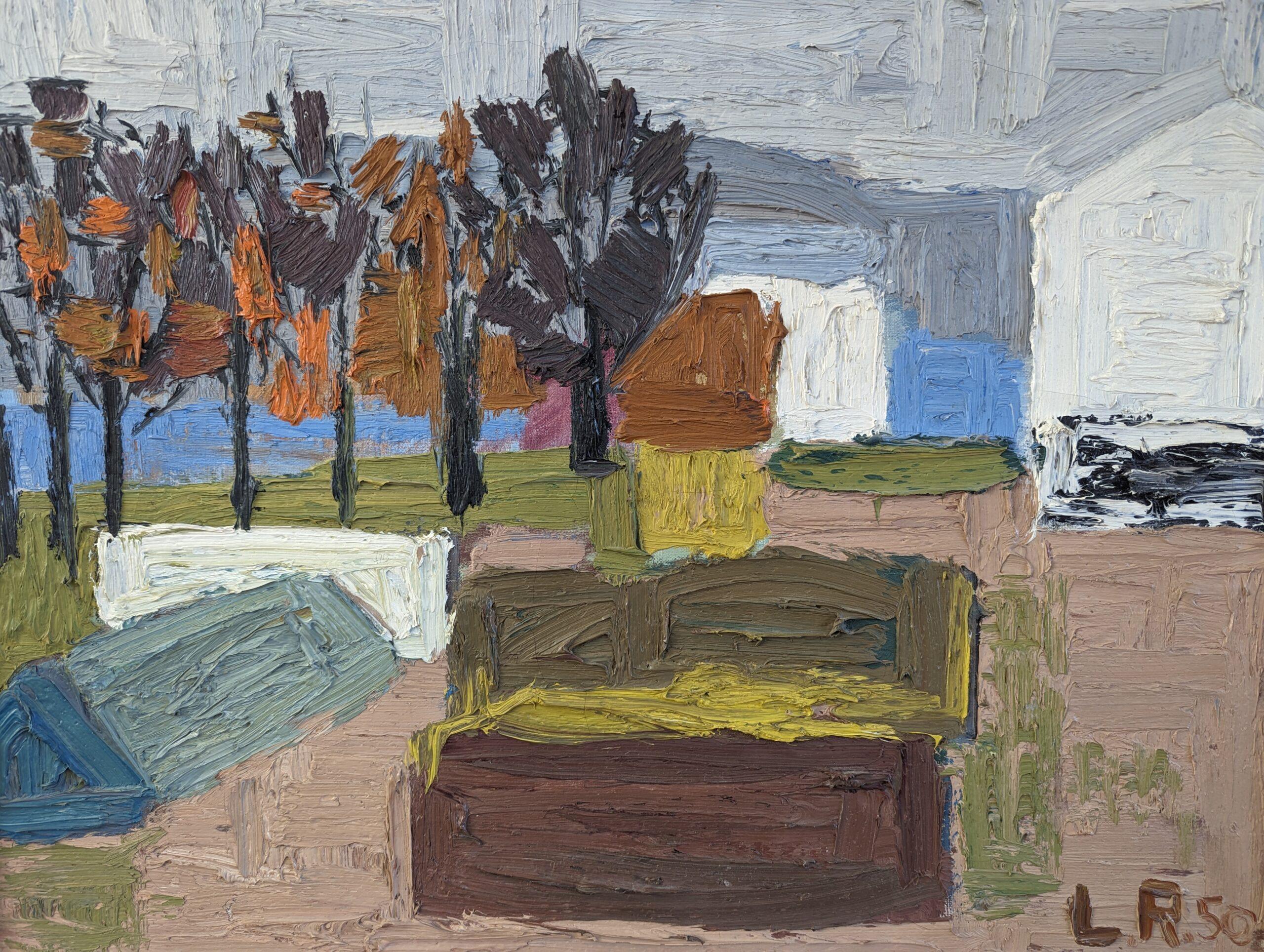 1950 Vintage Mid-Century Swedish Abstract Landscape Oil Painting - Garden Plot For Sale 8