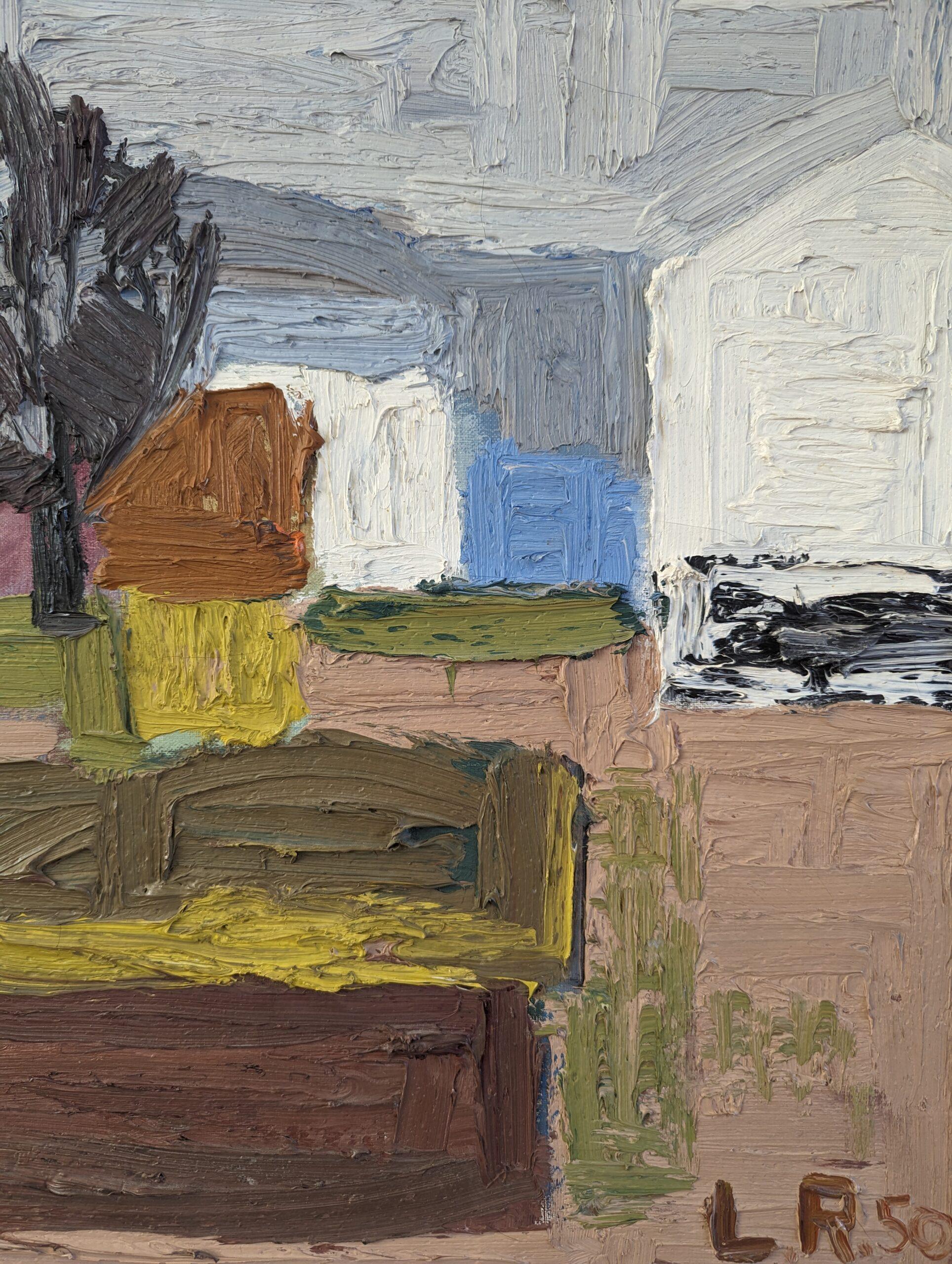 1950 Vintage Mid-Century Swedish Abstract Landscape Oil Painting - Garden Plot 11