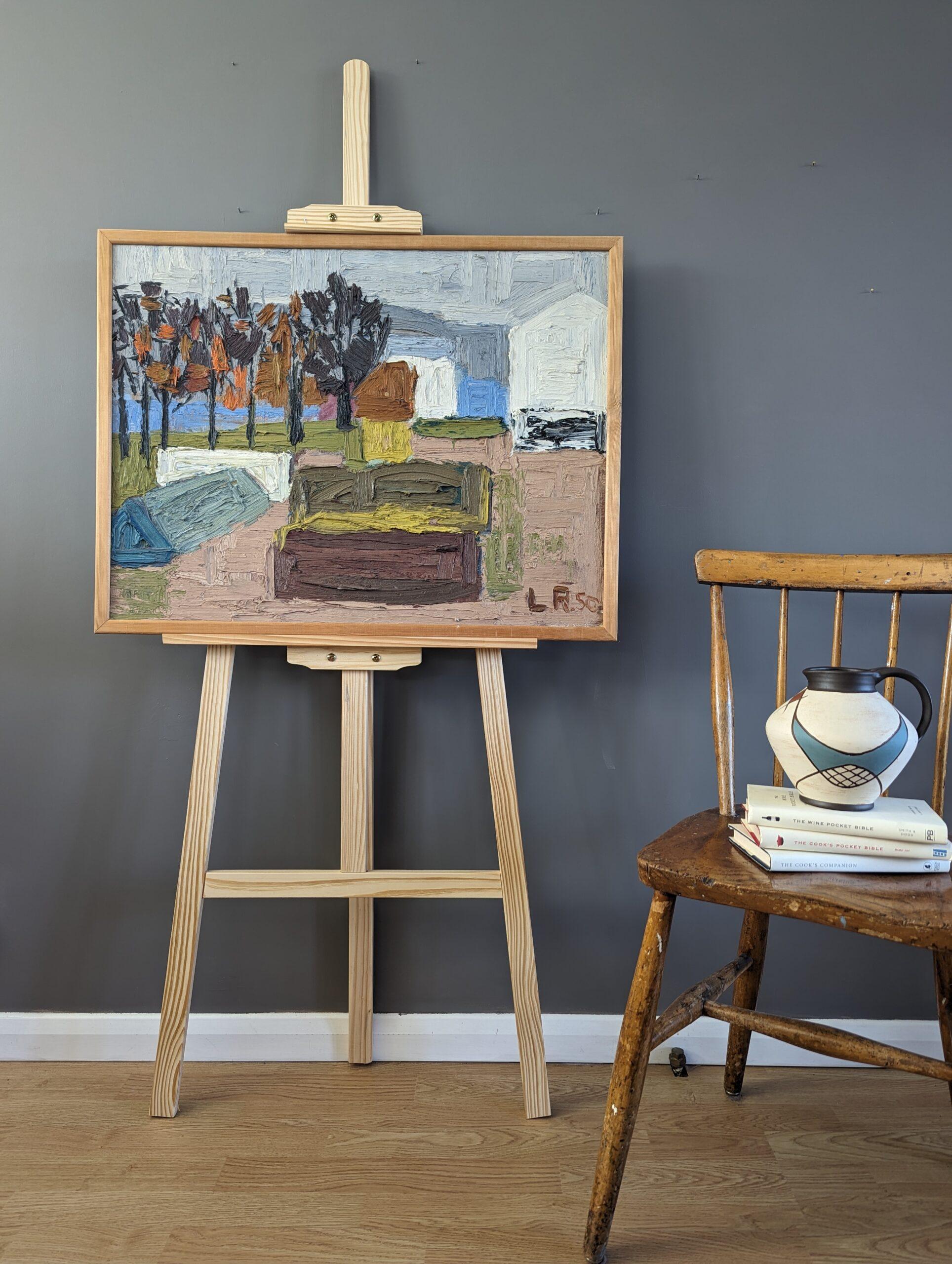 1950 Vintage Mid-Century Swedish Abstract Landscape Oil Painting - Garden Plot 1