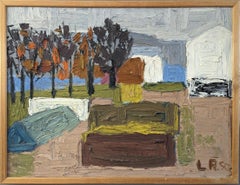 1950 Vintage Mid-Century Swedish Abstract Landscape Oil Painting - Garden Plot