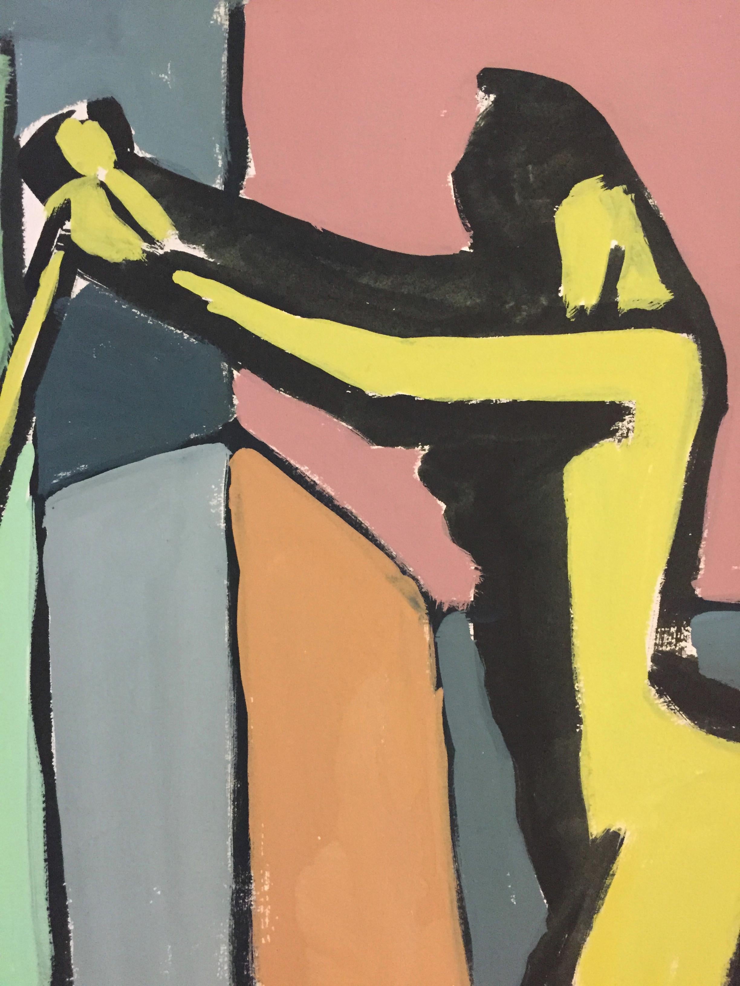 1950s Bay Area Figurative Gouache Painting  - Gray Figurative Painting by Unknown