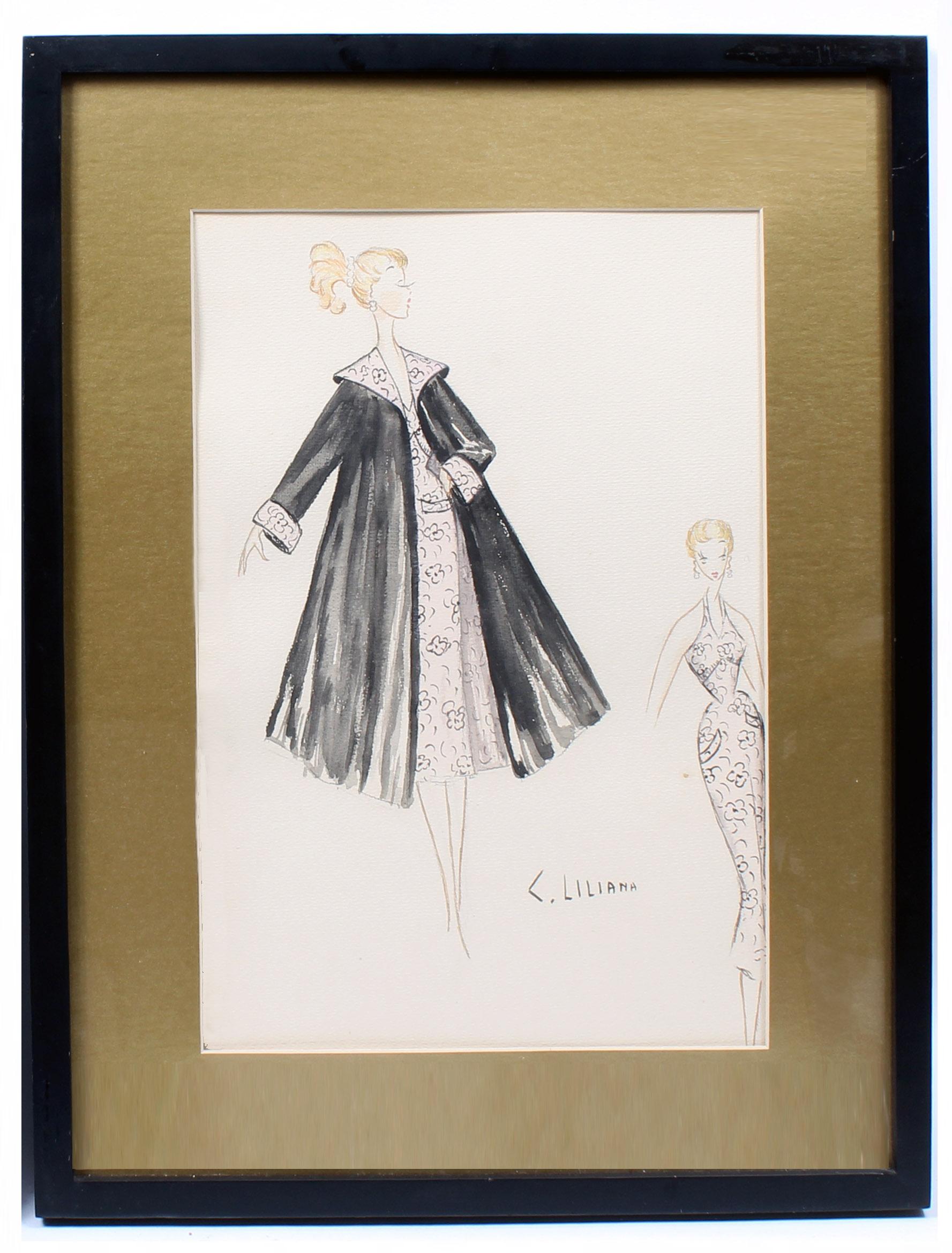 1950's Fashion Drawings - Modern Painting by Unknown
