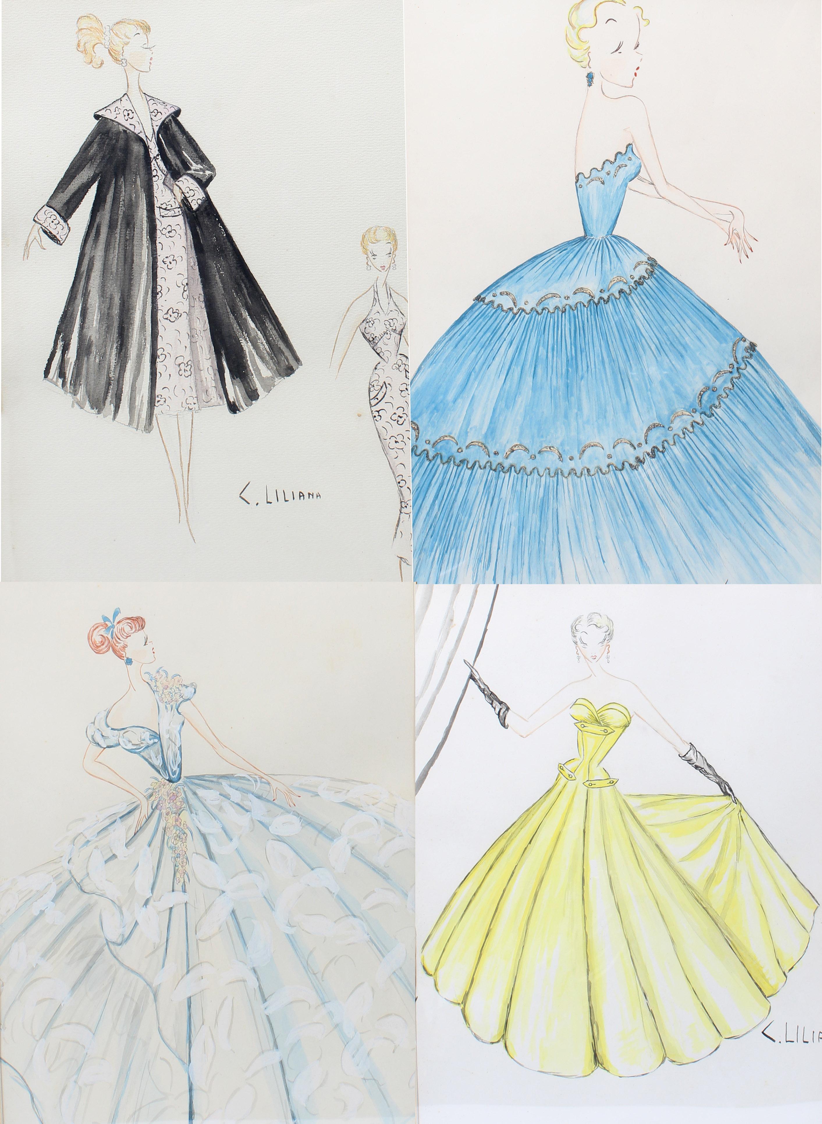 Figurative Painting di Unknown - Disegni di moda anni '50