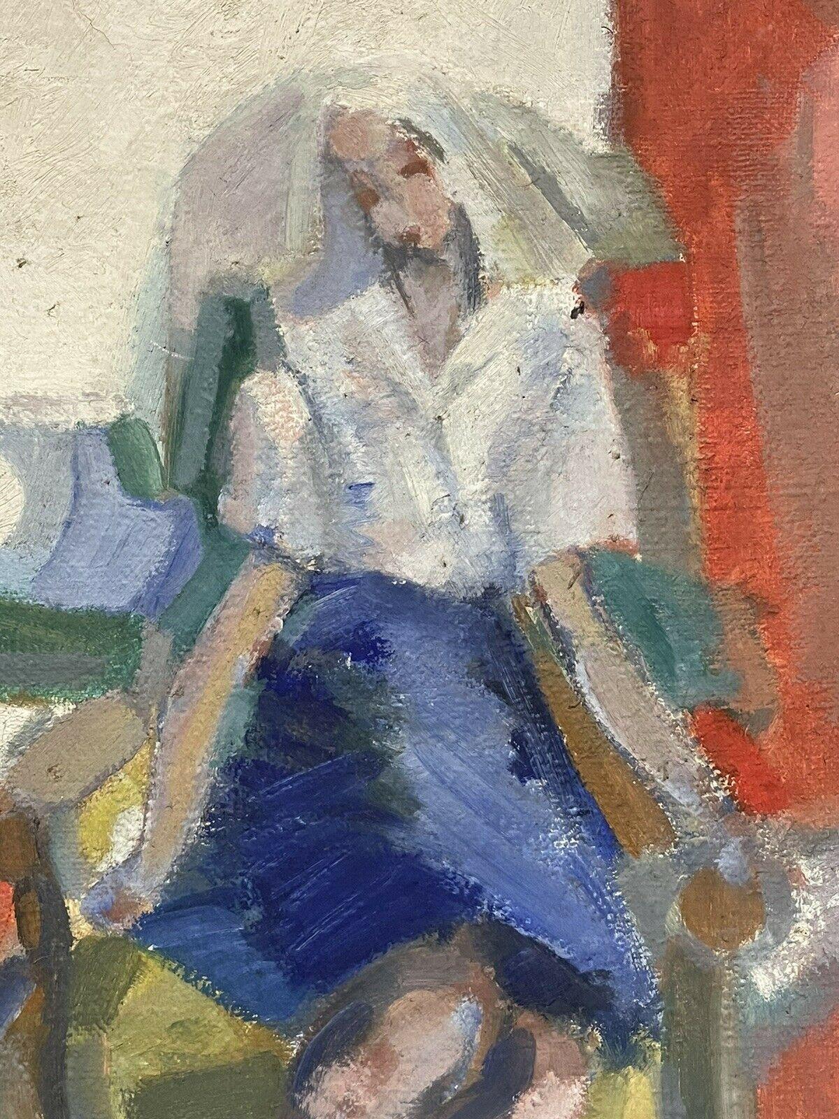 1950'S FRENCH FAUVIST OIL - YOUNG LADY SEATED ON TERRACE CHAIR - BEAUTIFUL COLOR - Fauvist Painting by Unknown