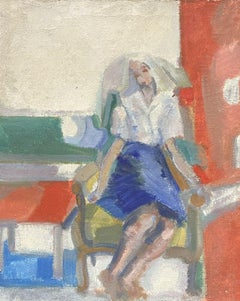 OIL DE FAUVISTE FRANÇAIS DES ANNÉES 1950 - Maîtresse YOUNG LADY SEATED ON TERRACE CHAIR - BEAUTÉ COULEUR