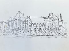 1950's French Modernist/ Cubist Drawing, Large Historic French Building