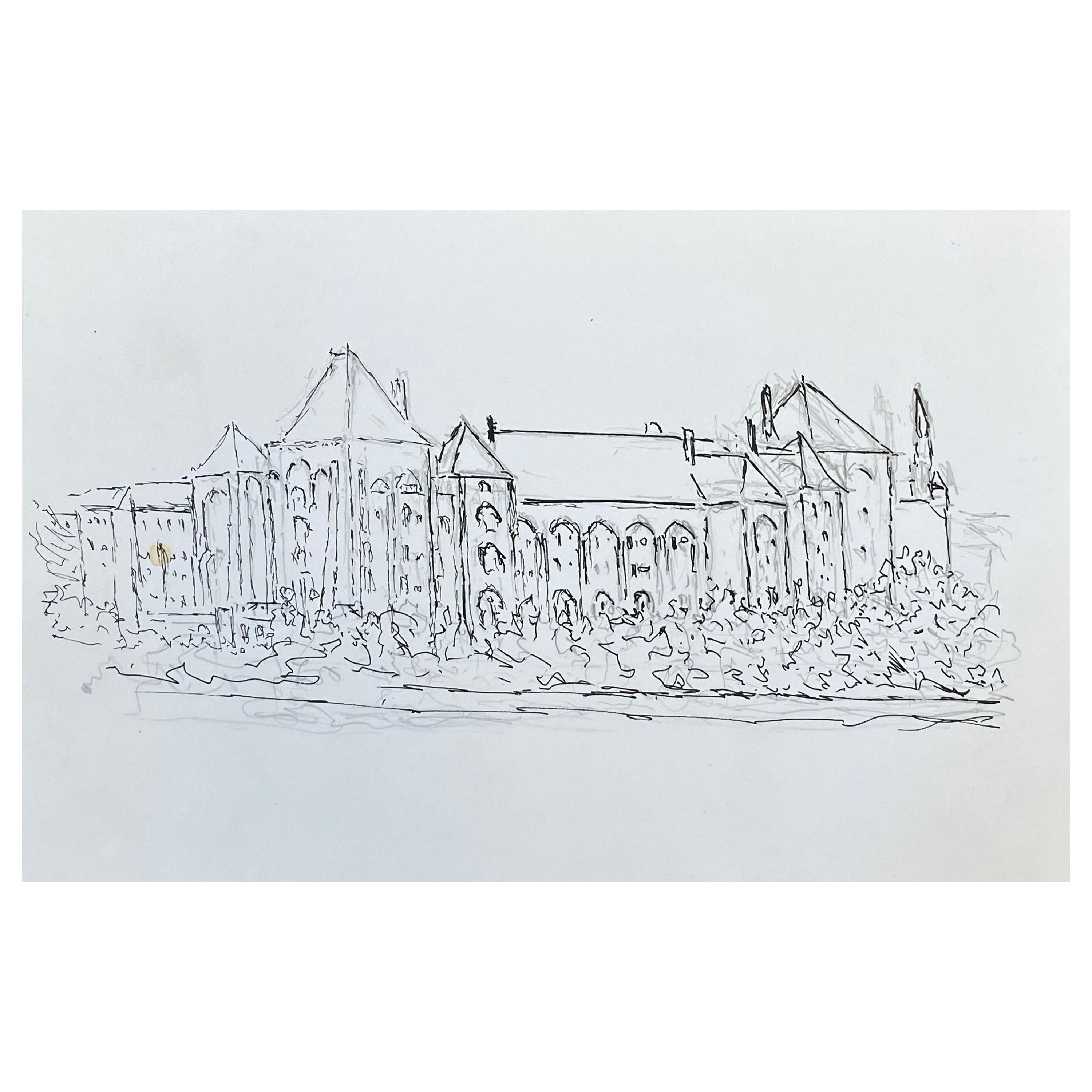 Dibujo modernista/cubista francés de los años 50, Gran edificio histórico francés