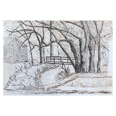 Dibujo modernista/cubista francés de los años 50 -El puente del arroyo