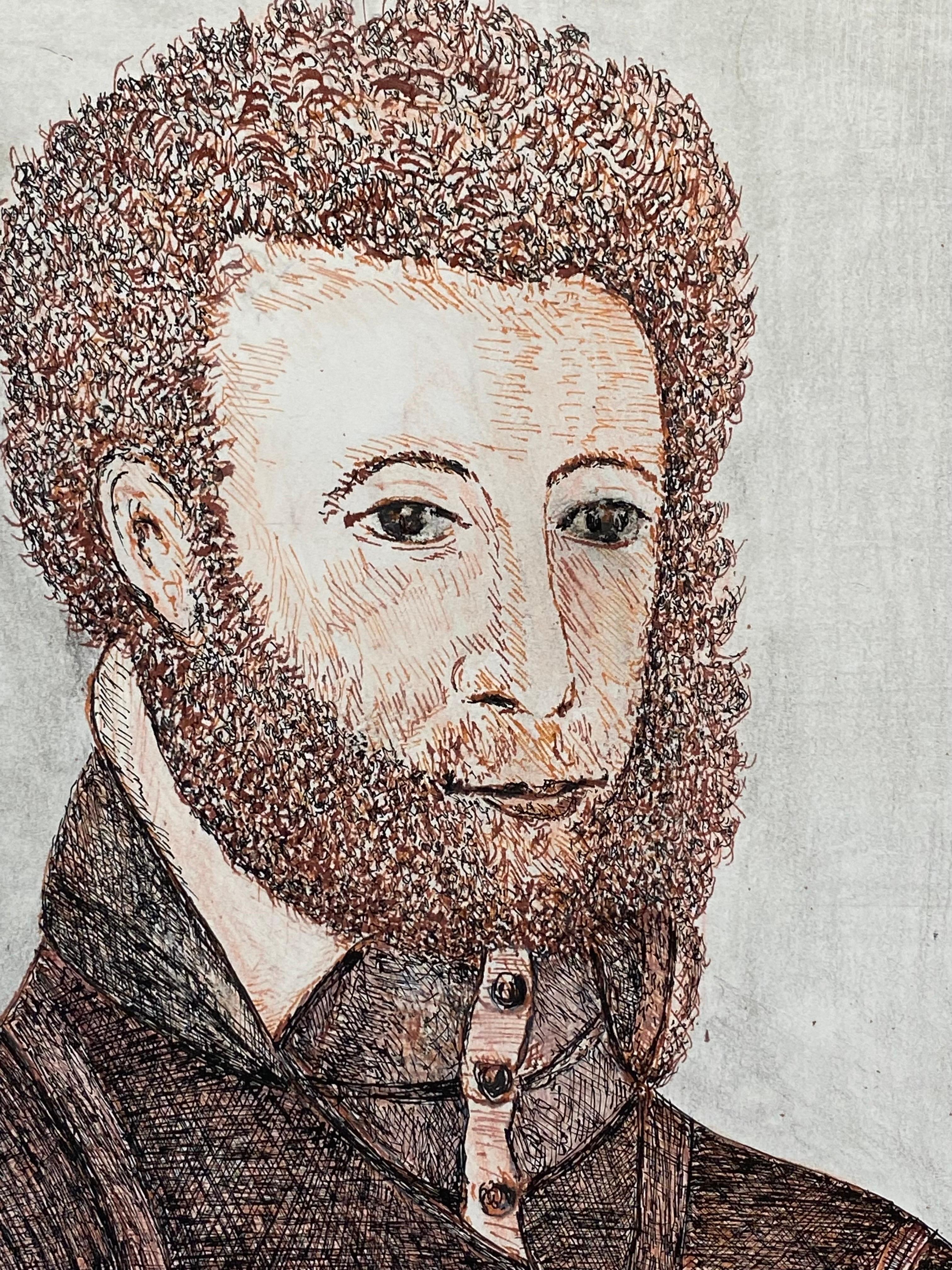 1950's French Modernist/ Cubist  Painting, Bearded Man Portrait - Gray Portrait Painting by Unknown
