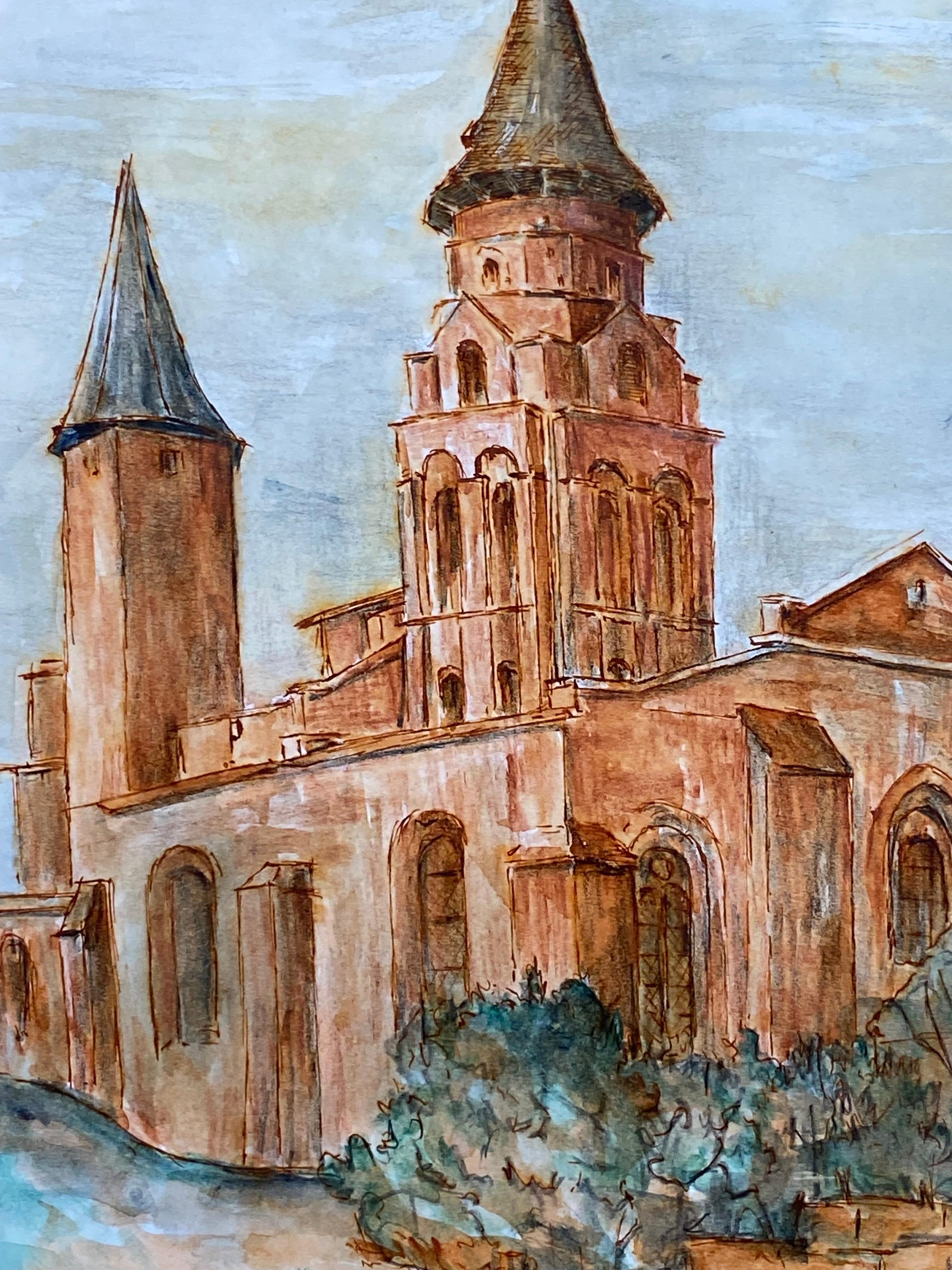 Französische Landschaft
von Bernard Labbe (Französisch, Mitte 20. Jahrhundert)
Original-Aquarell/Gouache-Gemälde auf Papier, ungerahmt
Größe: 11,75 x 8,5 Zoll
Zustand: sehr gut und genussbereit. 

Herkunft: Atelier/Atelier des Künstlers, Frankreich