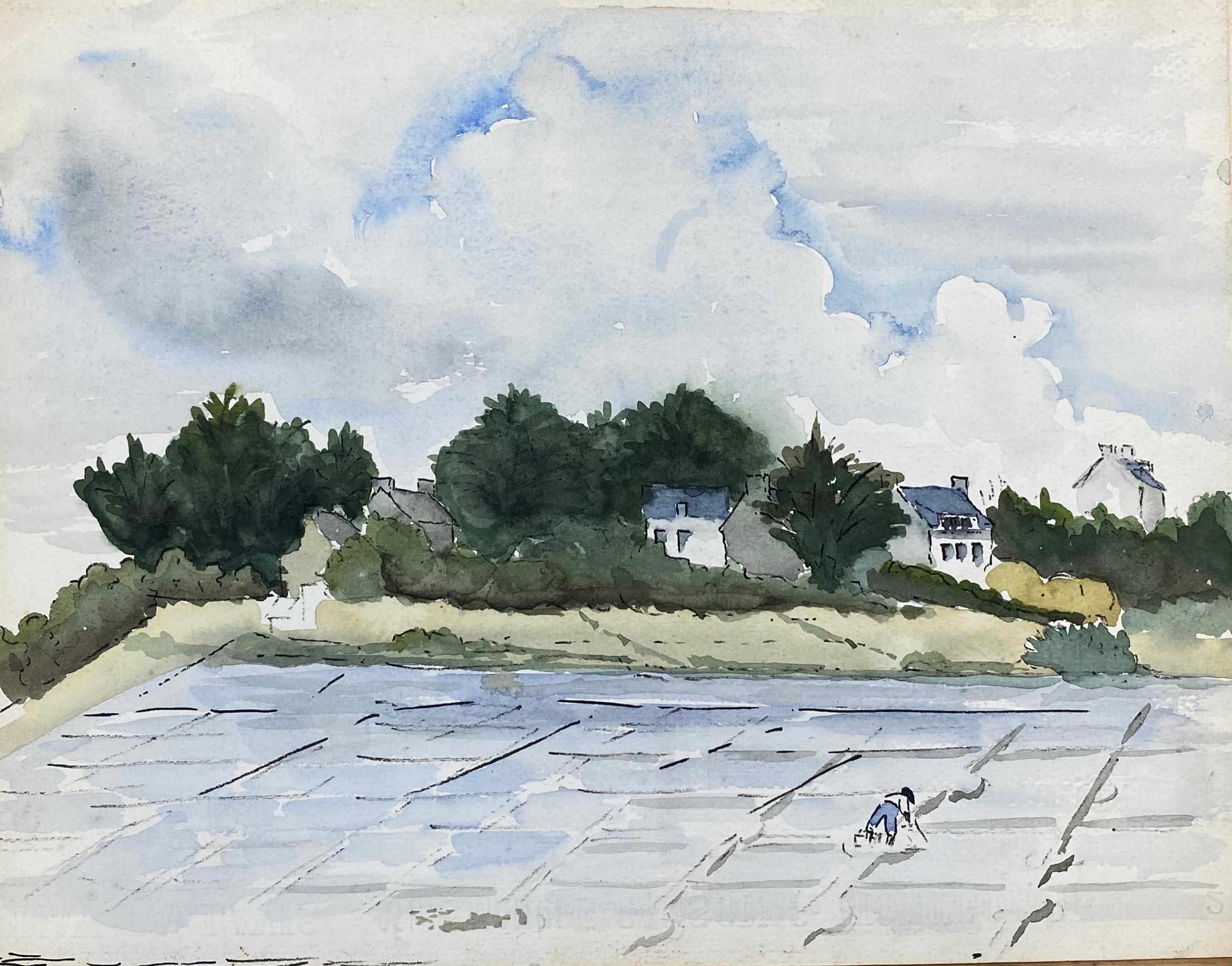 Moderniste / cubiste français des années 1950  Peinture - Paysage paisible en couleurs et en lumière - Painting de Unknown
