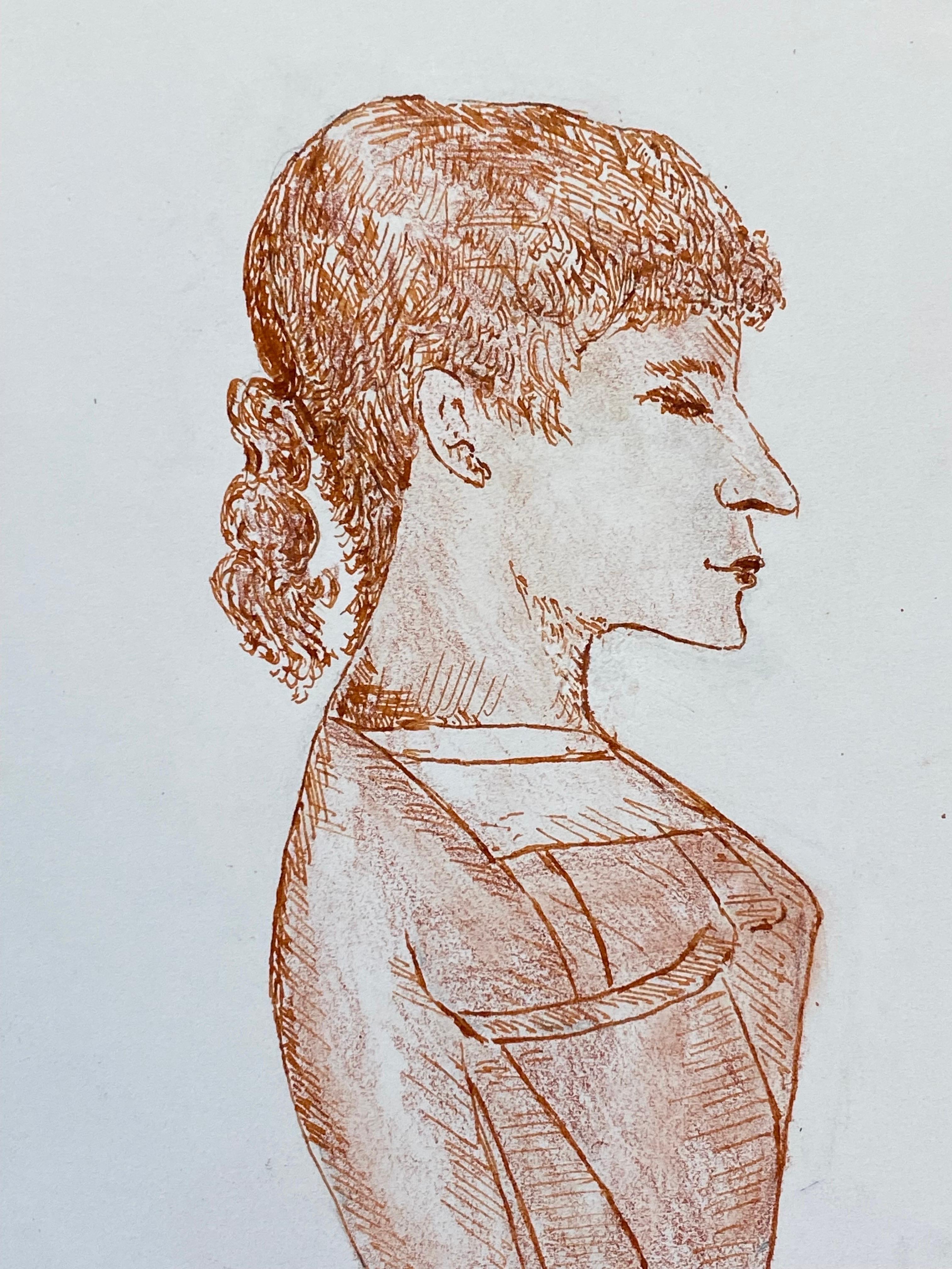 1950's French Modernist/ Cubist Painting, Side Portrait of Lady - Gray Portrait Painting by Unknown