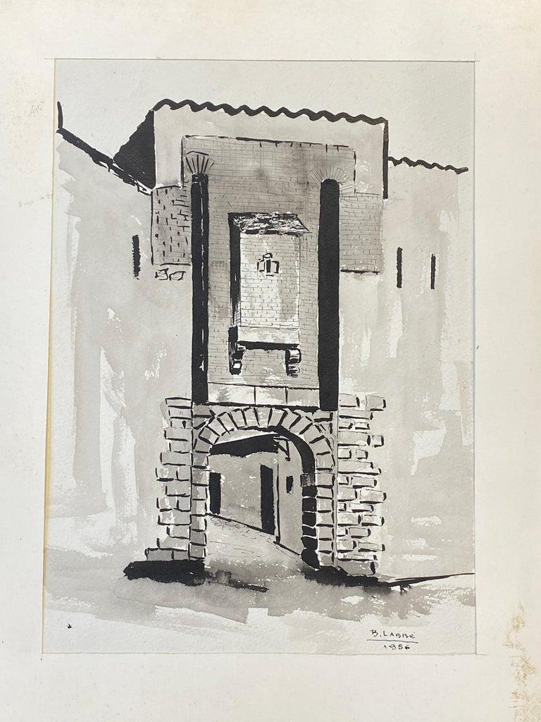 1950's Pintura Modernista/Cubista Francesa Firmada, Arco Francés Blanco y Negro en venta 3