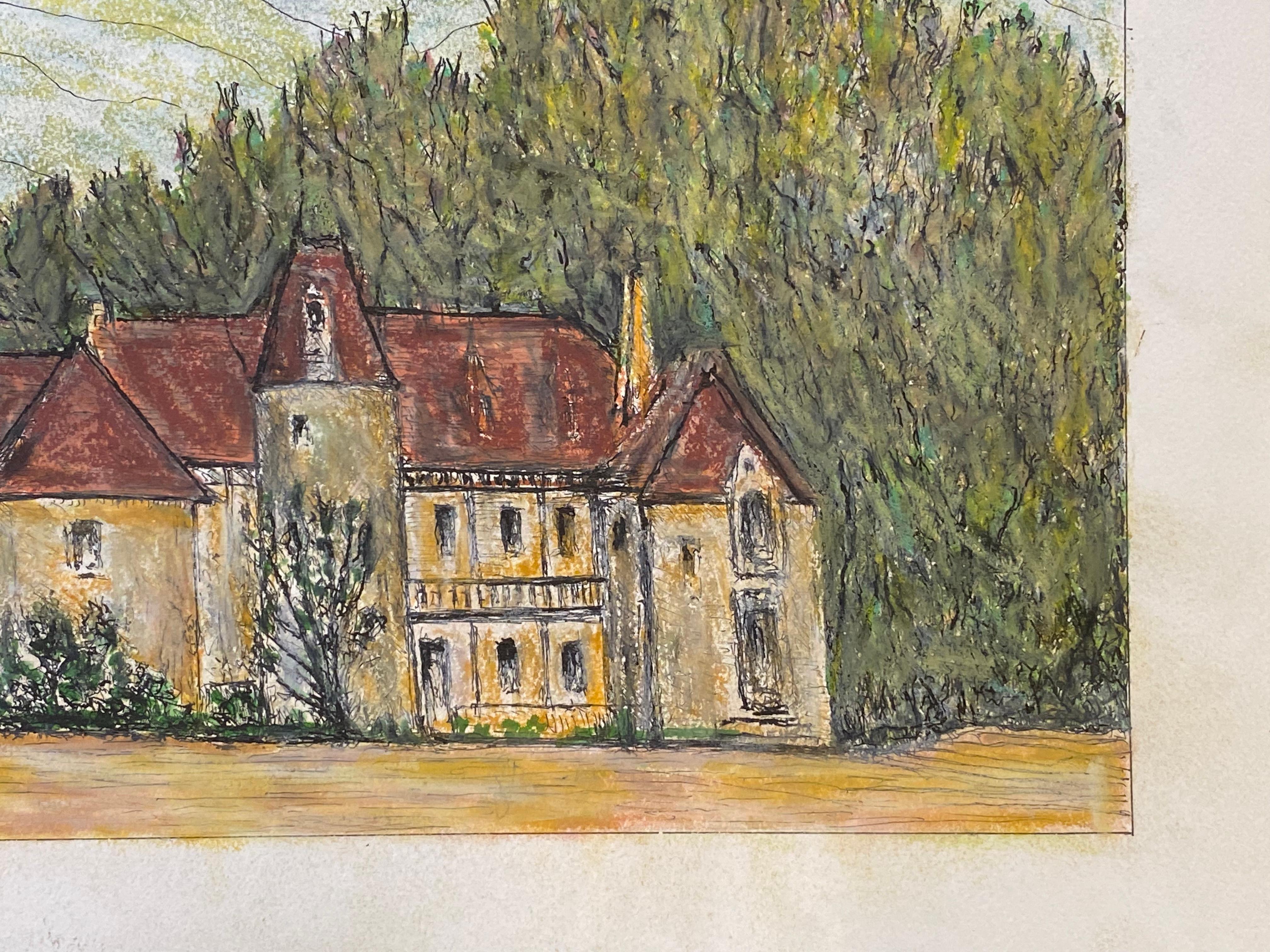 French Chateau
by Bernard Labbe (French mid 20th century)
signed original watercolor/ gouache painting on artist paper, unframed
size: 13 x 15 inches
condition: very good and ready to be enjoyed. 

provenance: the artists atelier/ studio, France
