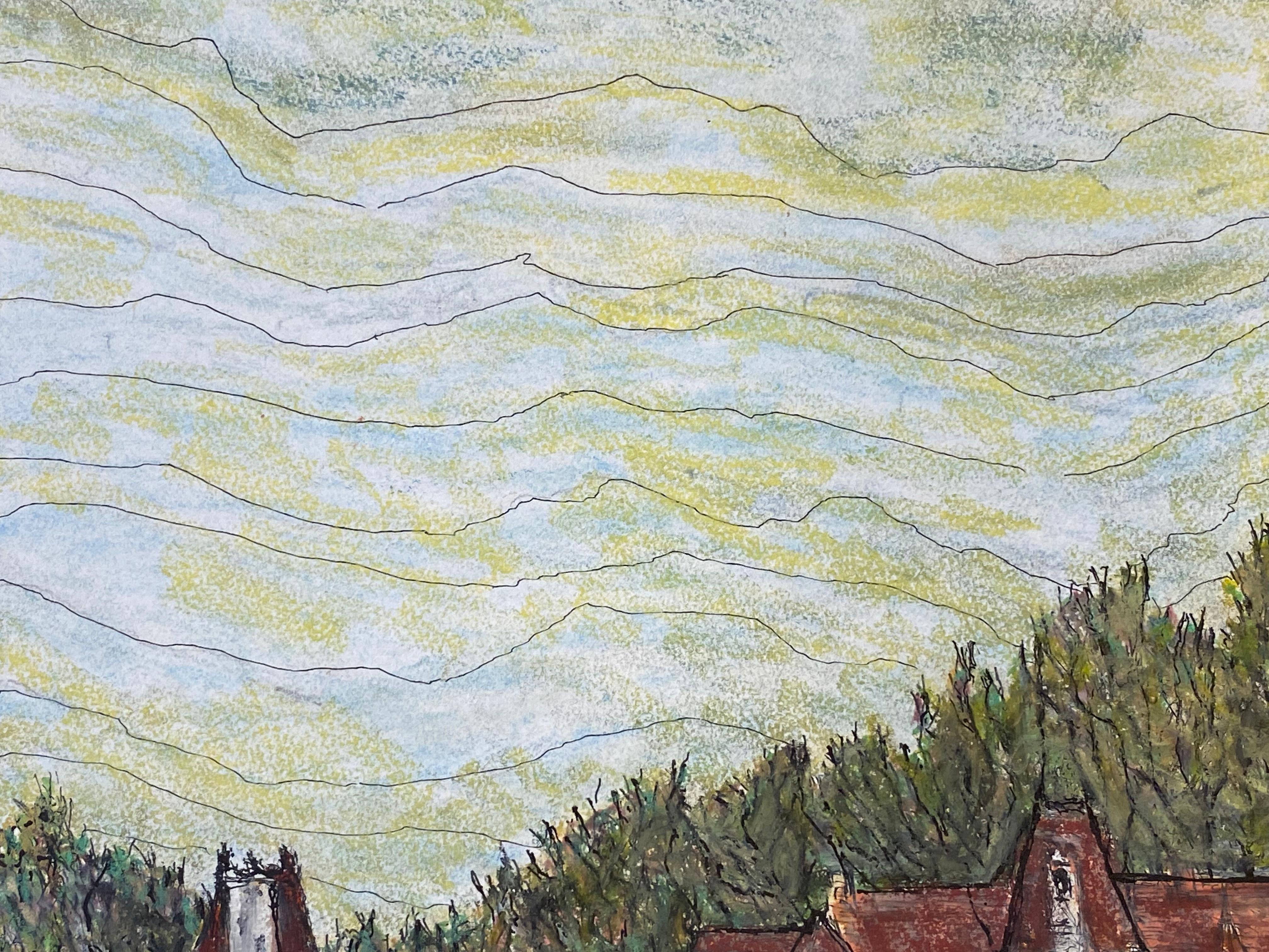 1950's French Modernist/ Cubist Painting signed, French Chateau For Sale 2