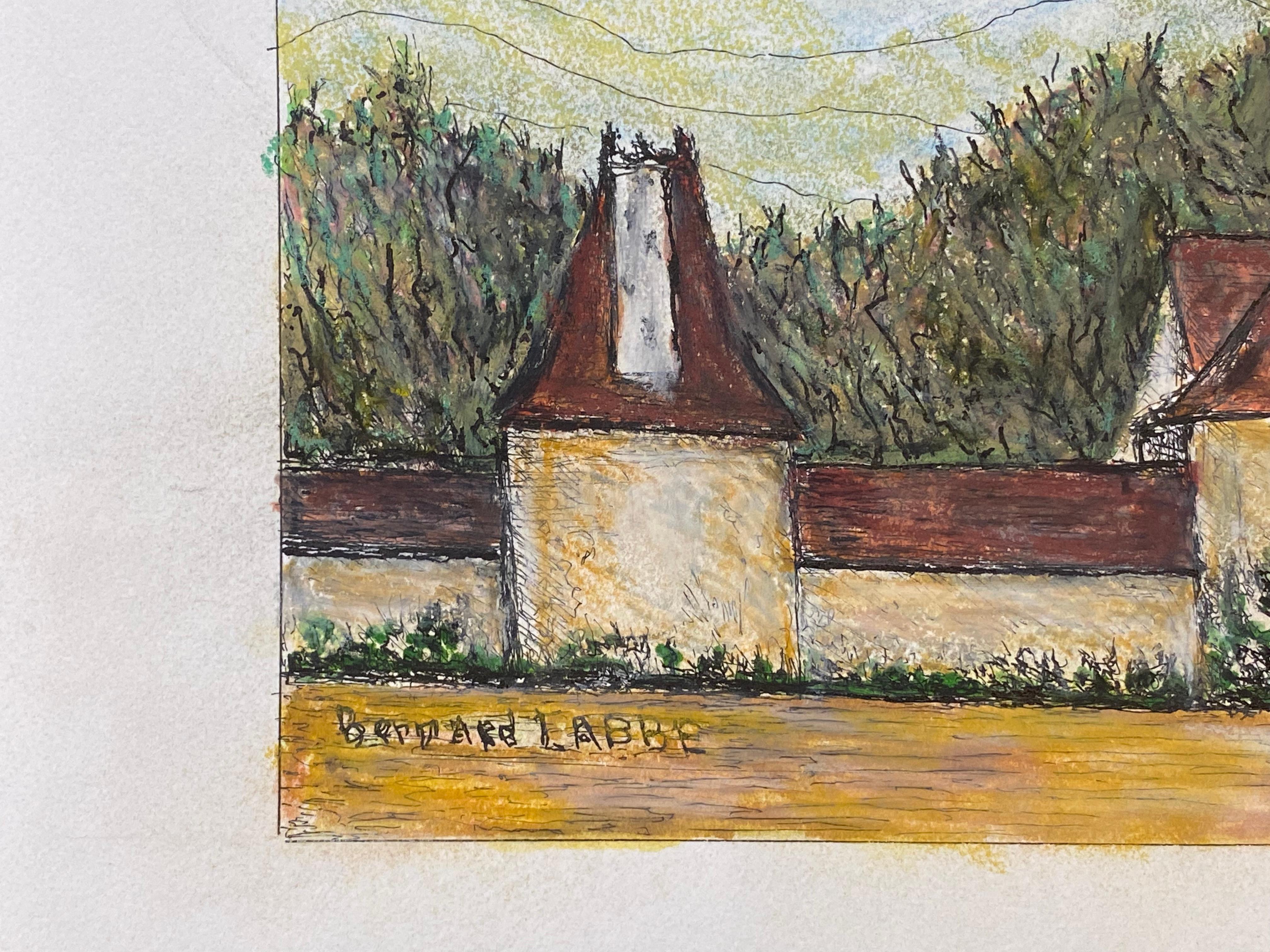 1950's French Modernist/ Cubist Painting signed, French Chateau For Sale 4