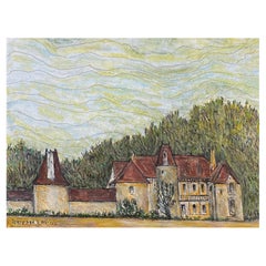 1950's French Modernist/ Cubist Painting signed, French Chateau