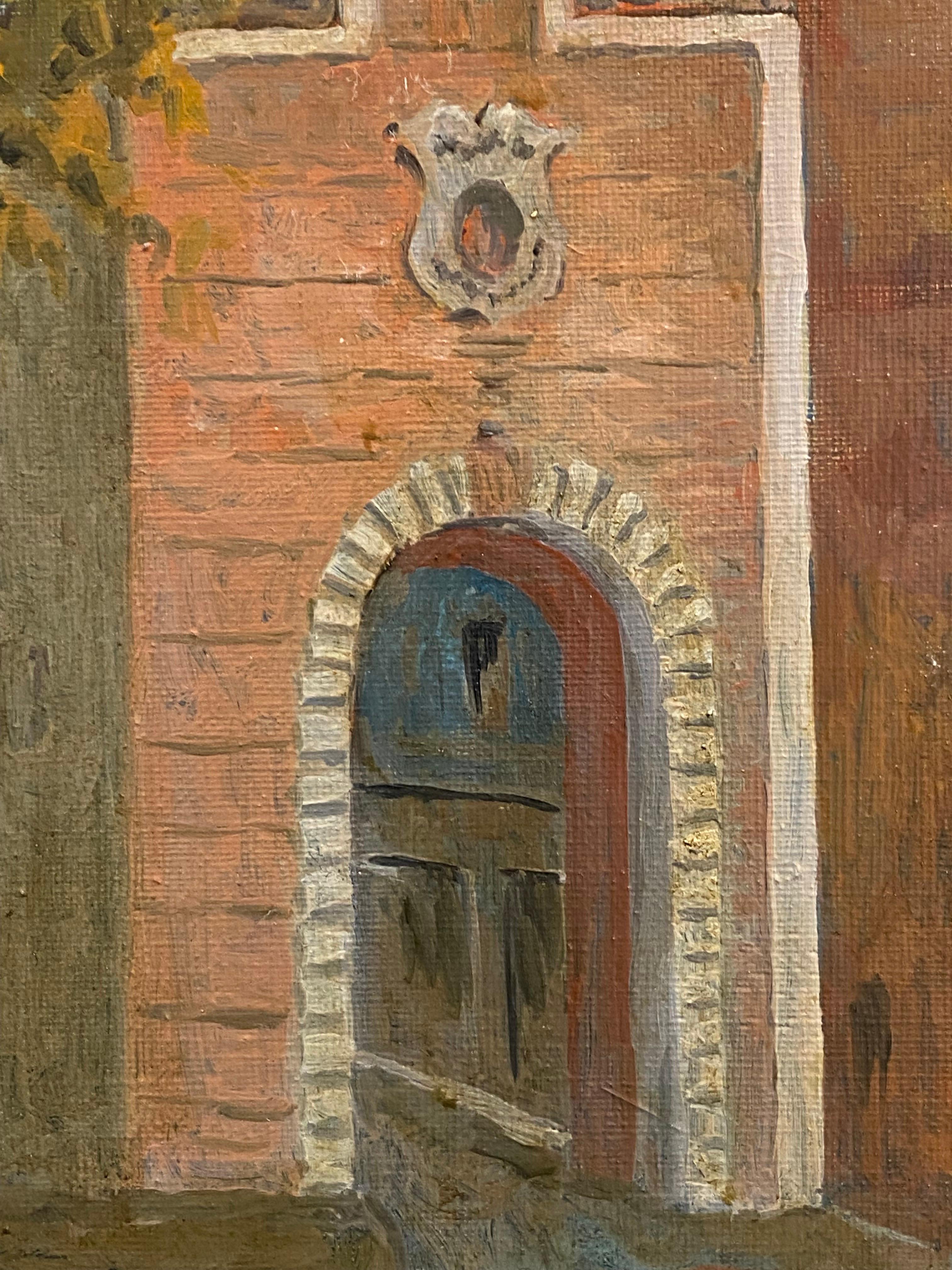 Pintura modernista/cubista francesa de 1950 firmada, Torre del reloj francesa - Painting Moderno de Unknown