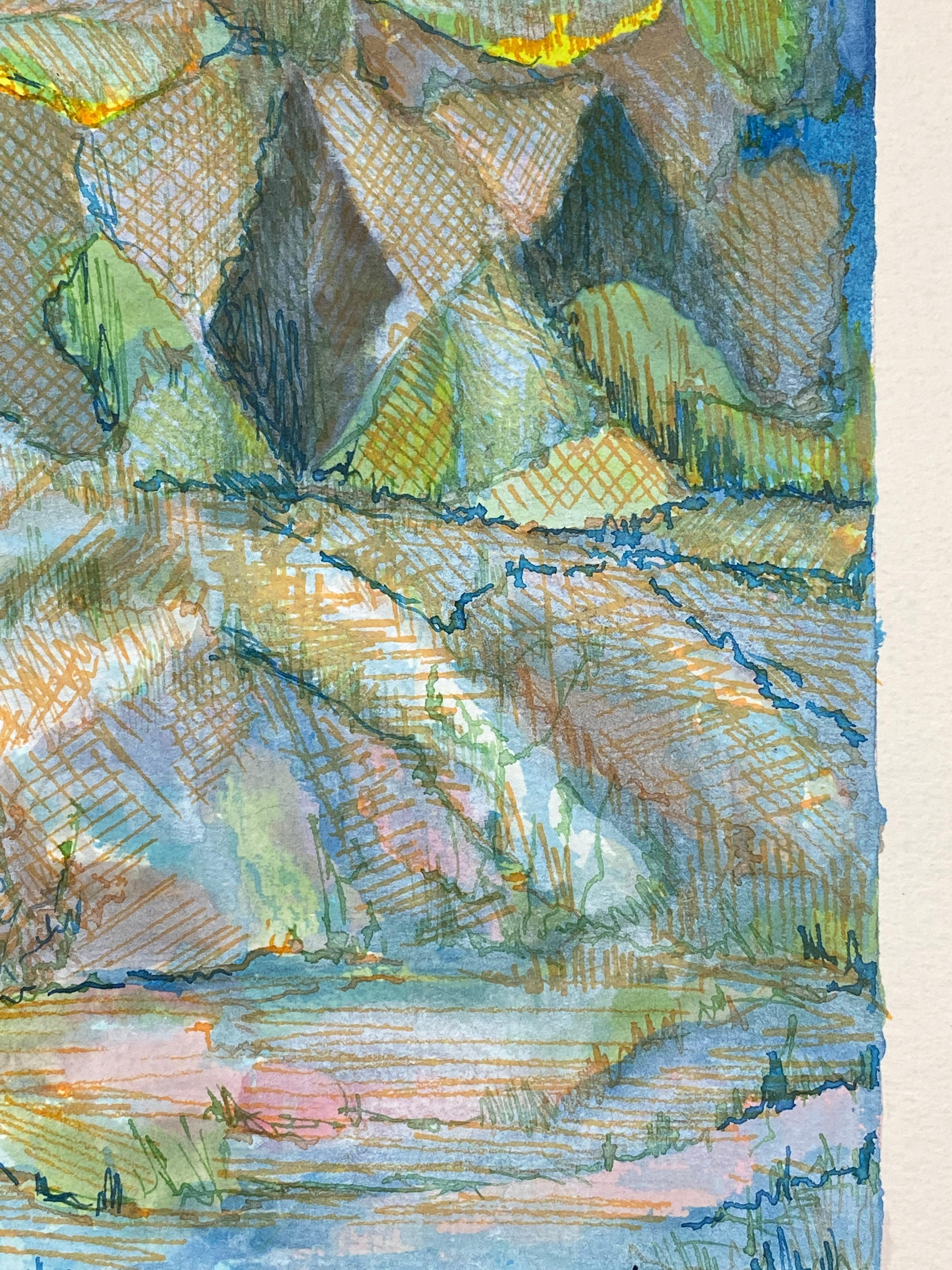 Pittura cubista/modernista francese degli anni '50 firmata, Paesaggio francese in vendita 1