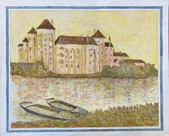 1950's French Modernist/ Cubist Painting Signed, French River Landscape